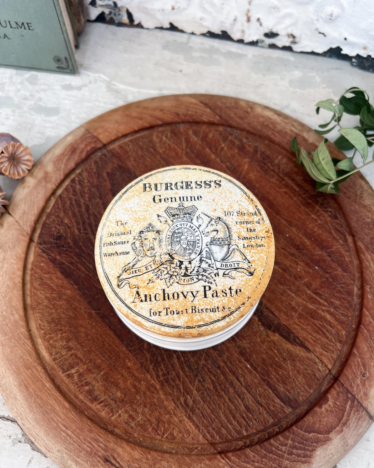 Antique Victorian Ironstone Burgess's Genuine Anchovy Paste Lidded Pot