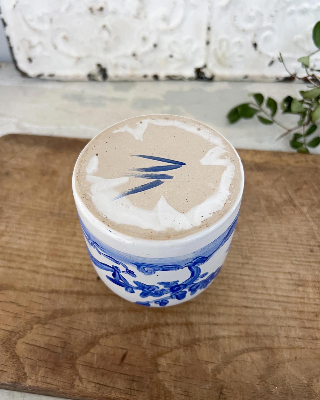 Vintage Blue Hand painted Chinoiserie Pot