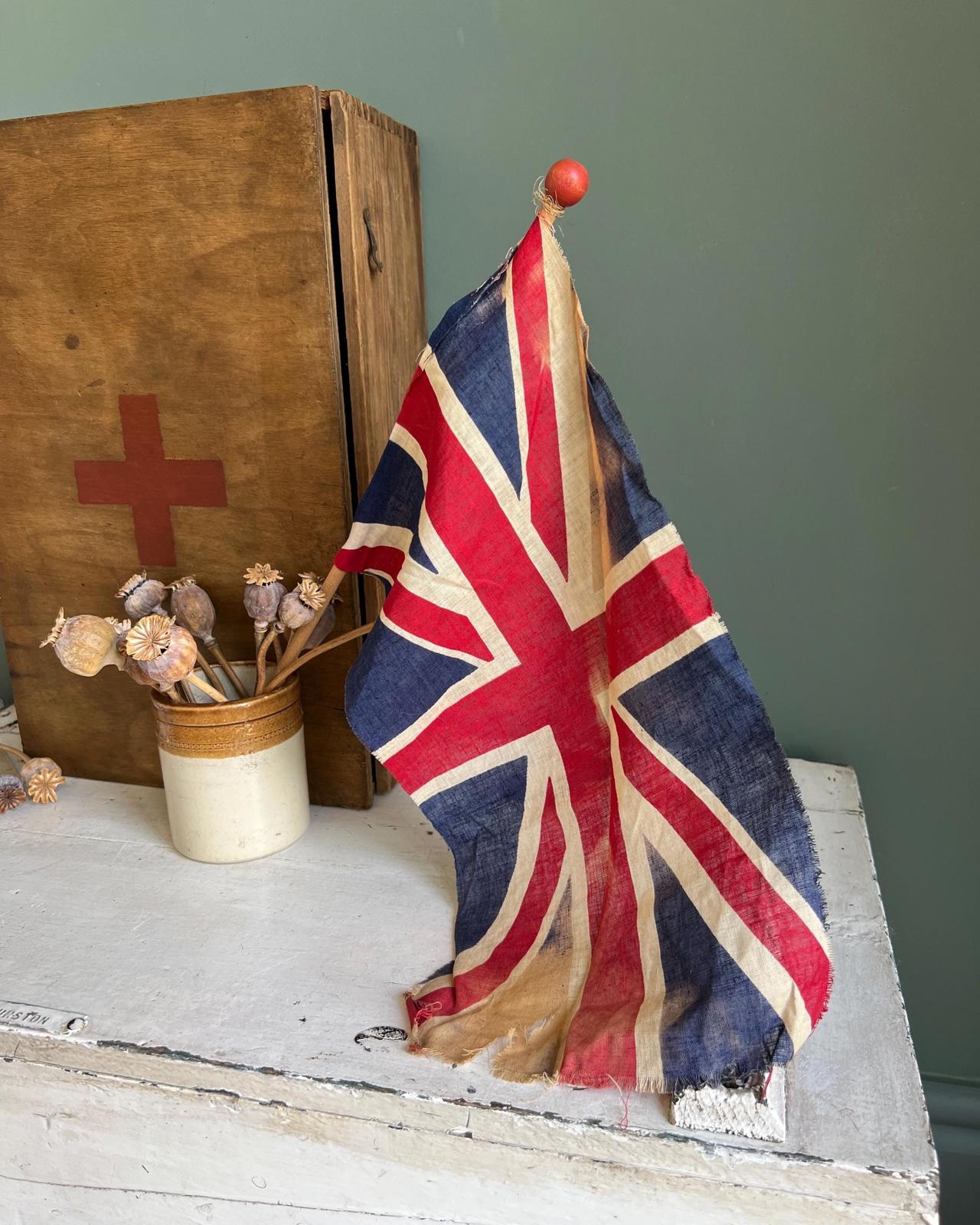 Vintage Union Jack Wooden Flag Pole