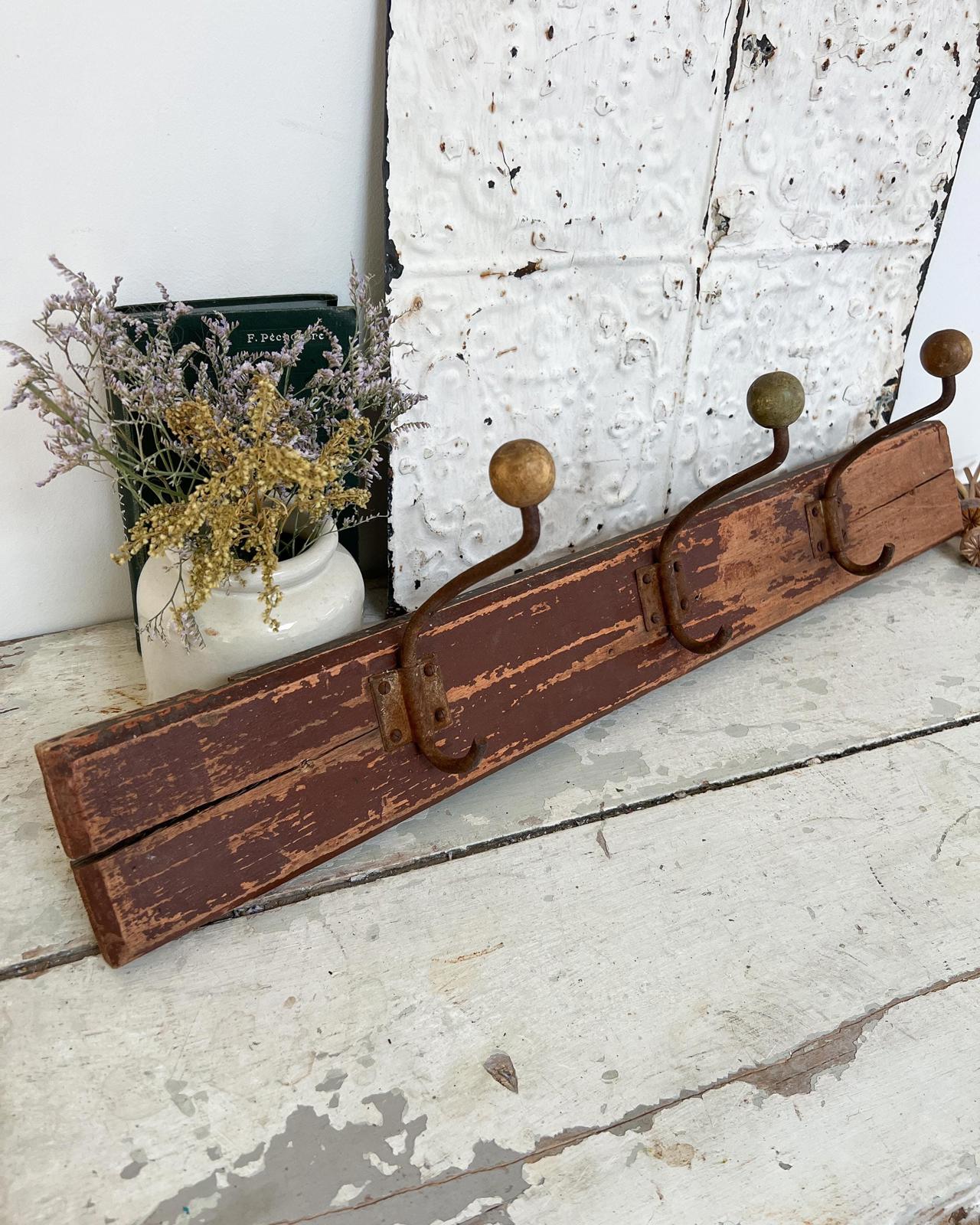 Vintage Rustic French Wooden Wall Coat Hooks