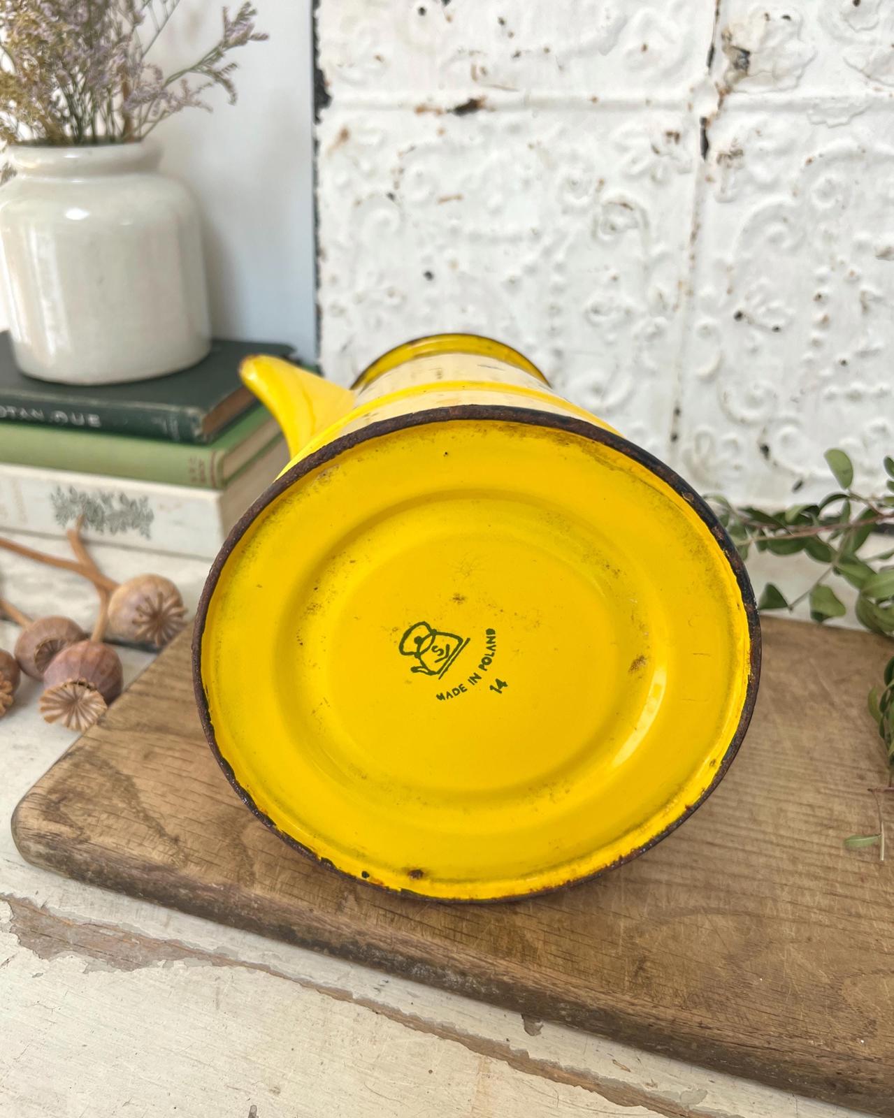 Vintage Yellow Enamel Folk Jug