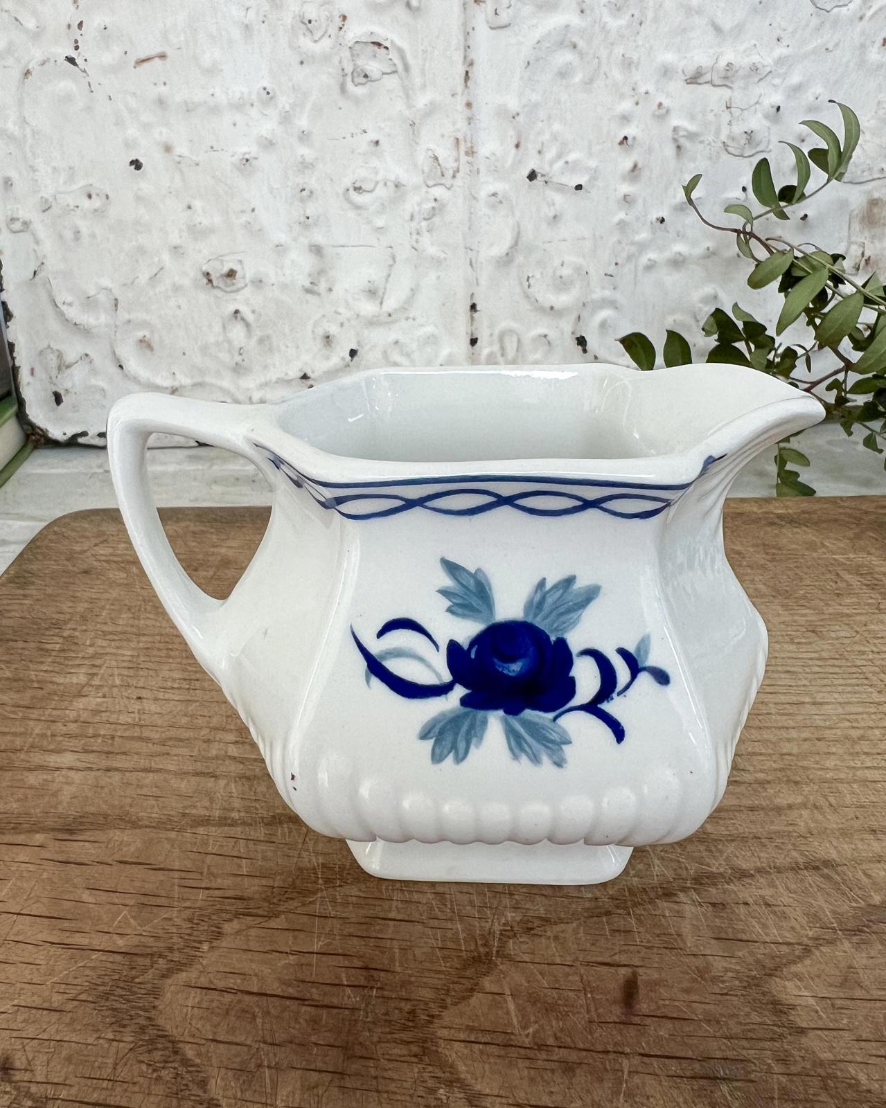 Vintage Adams English Ironstone Baltic Blue Roses Creamer