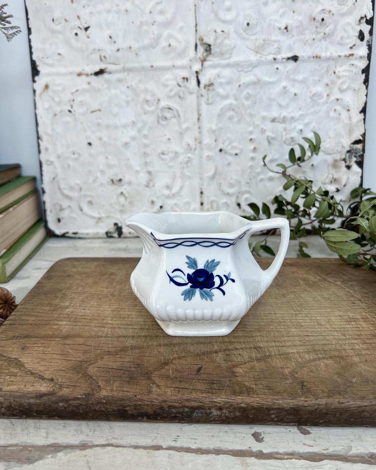Vintage Adams English Ironstone Baltic Blue Roses Creamer