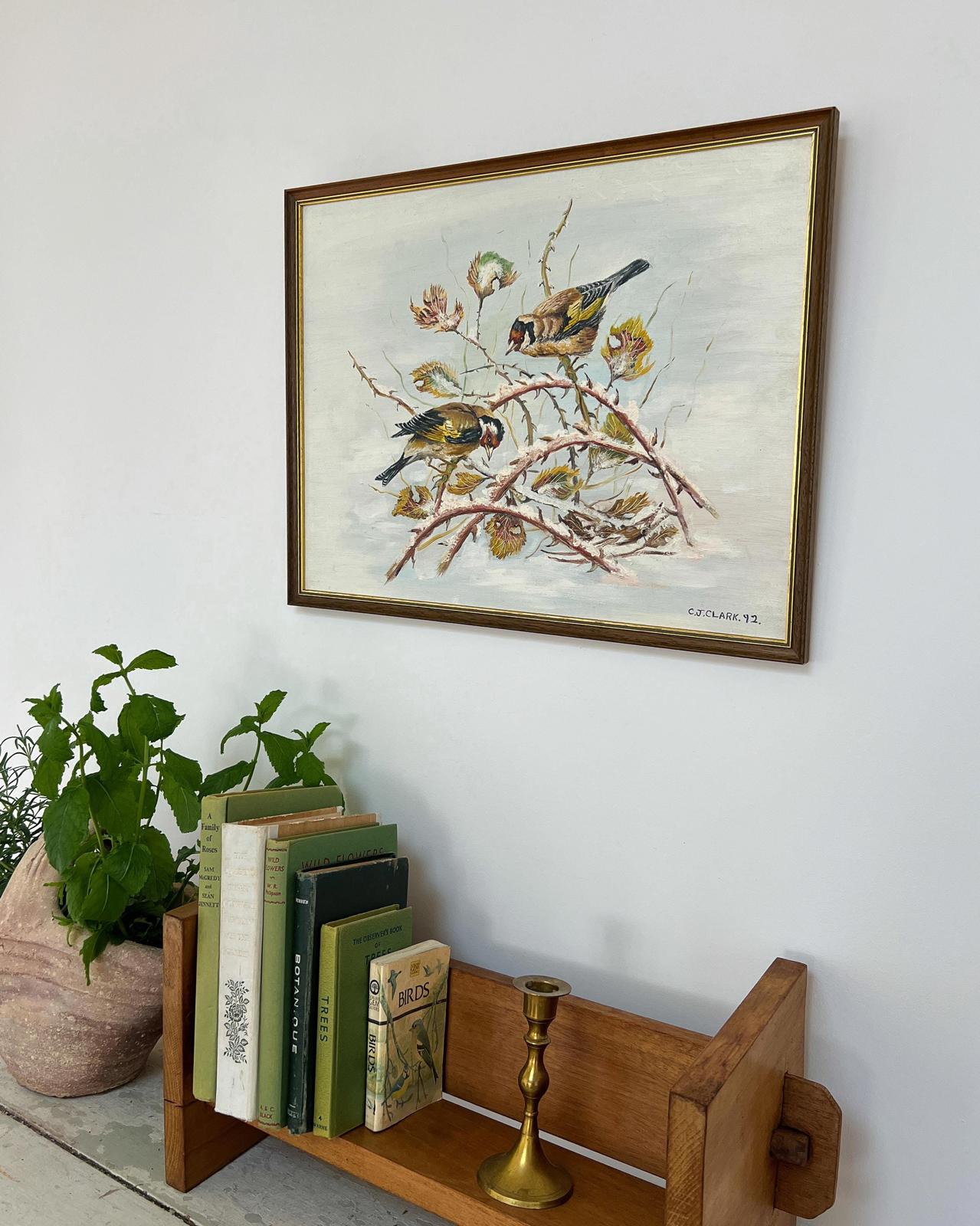 Vintage Woodland Birds Original Painting in Frame