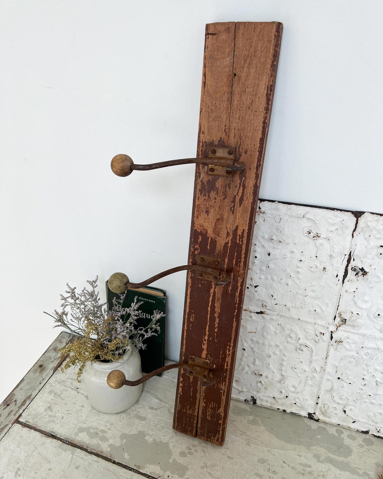 Vintage Rustic French Wooden Wall Coat Hooks