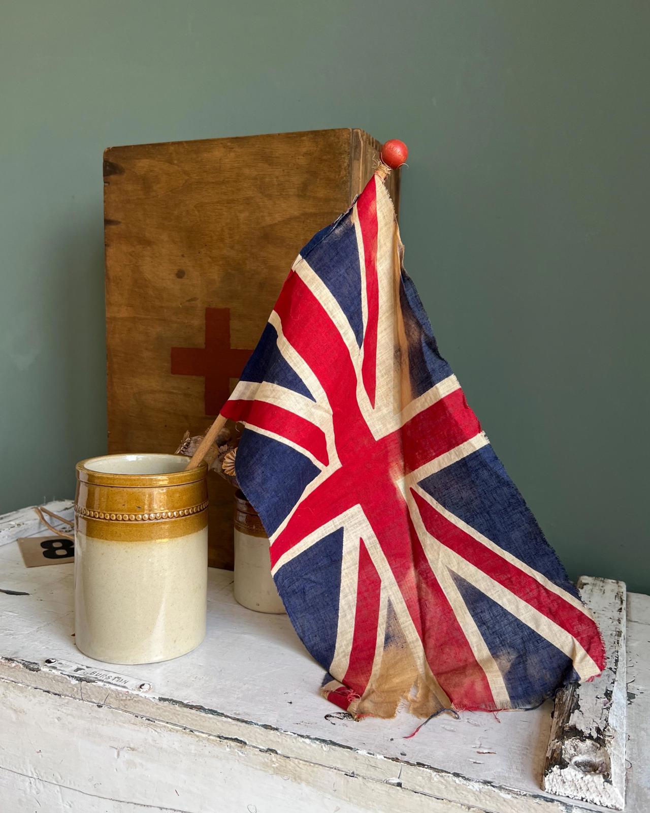 Vintage Union Jack Wooden Flag Pole