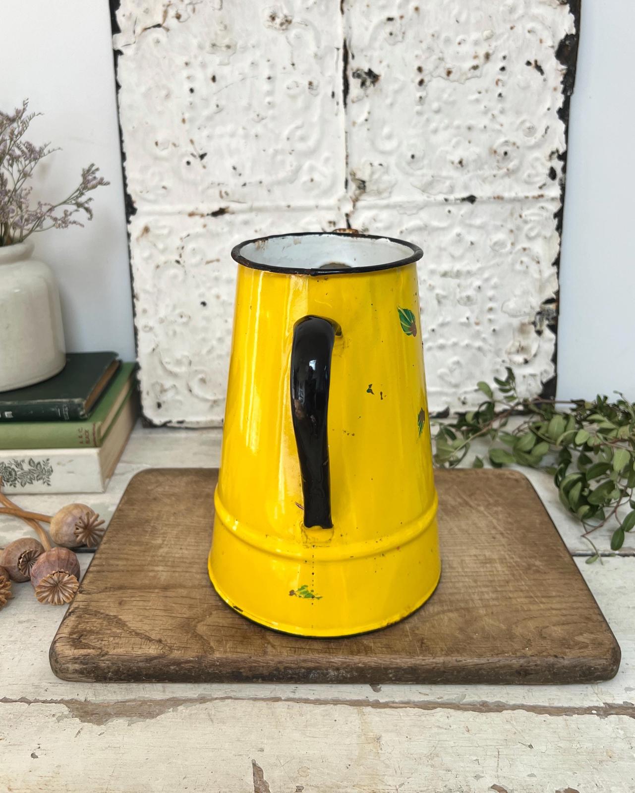 Vintage Yellow Enamel Folk Jug