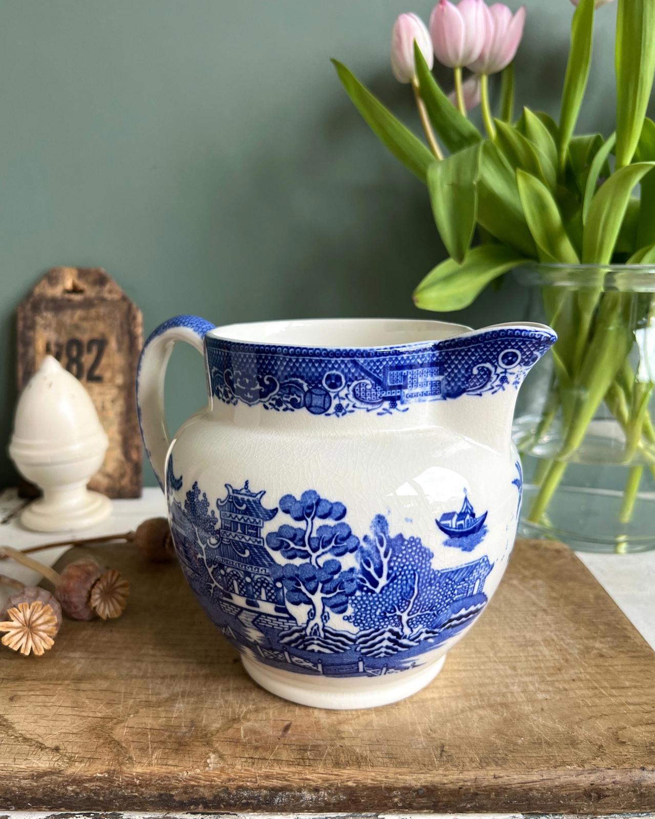 Antique Chinoiserie Tams Ware Crown Pottery Stoke on Trent Willow Large Jug