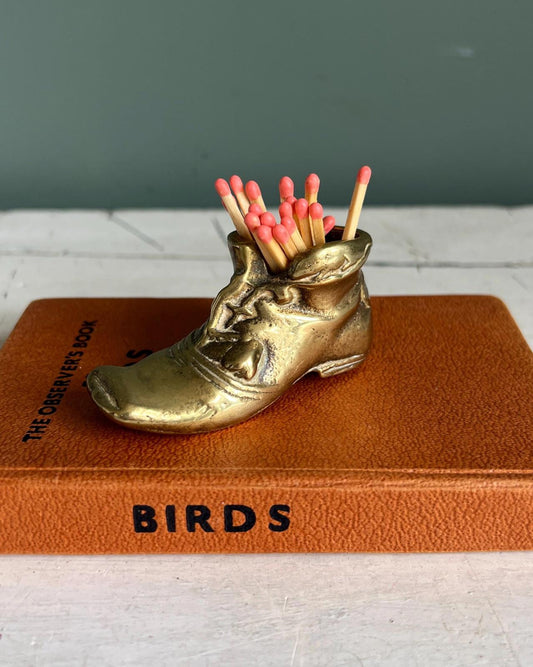 Vintage Brass Miniature Decorative Boot Matchstick Holder Ornament