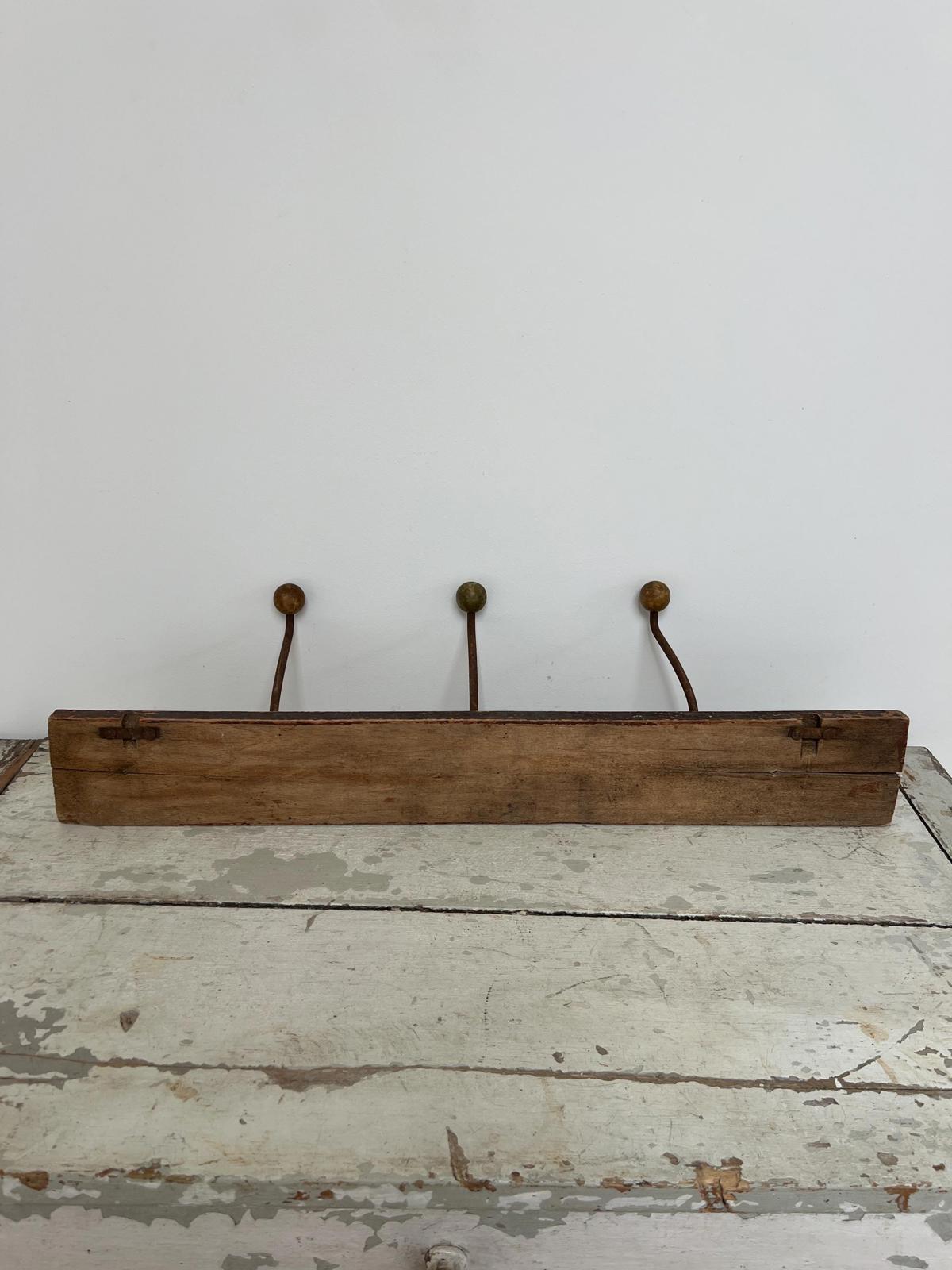 Vintage Rustic French Wooden Wall Coat Hooks