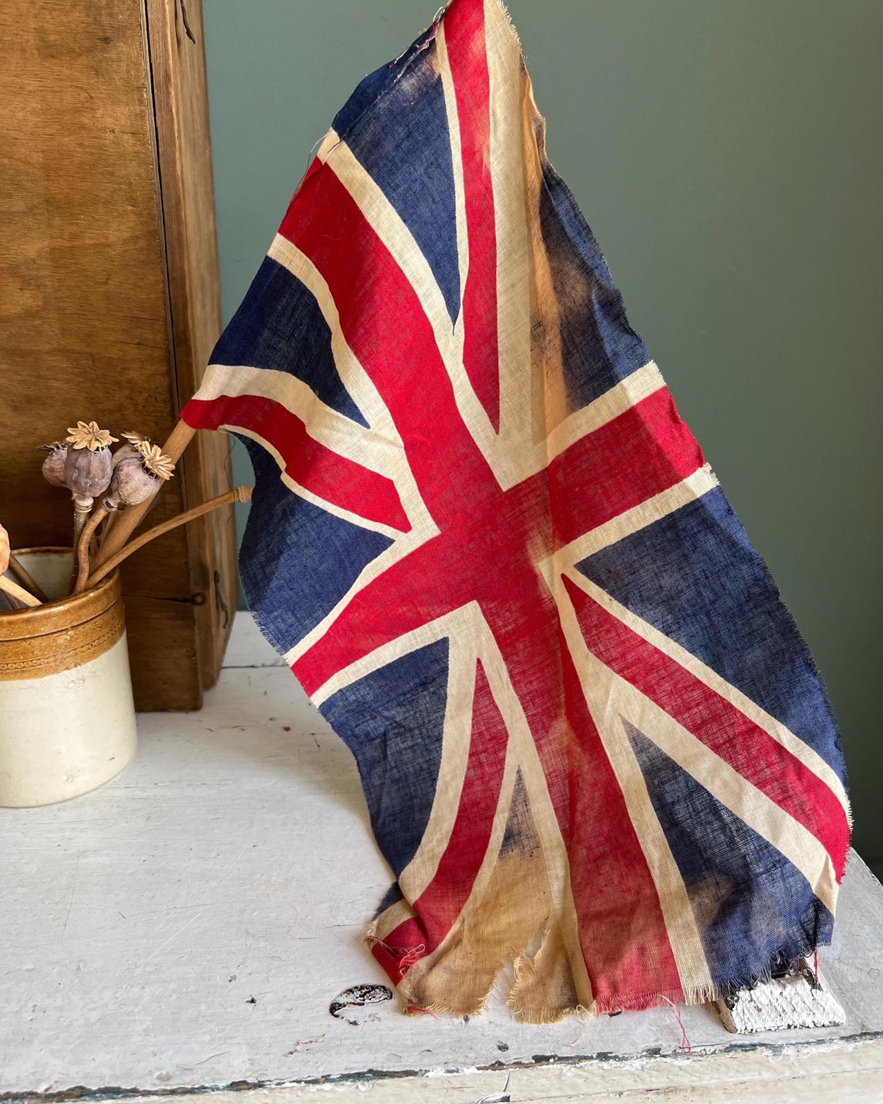 Vintage Union Jack Wooden Flag Pole