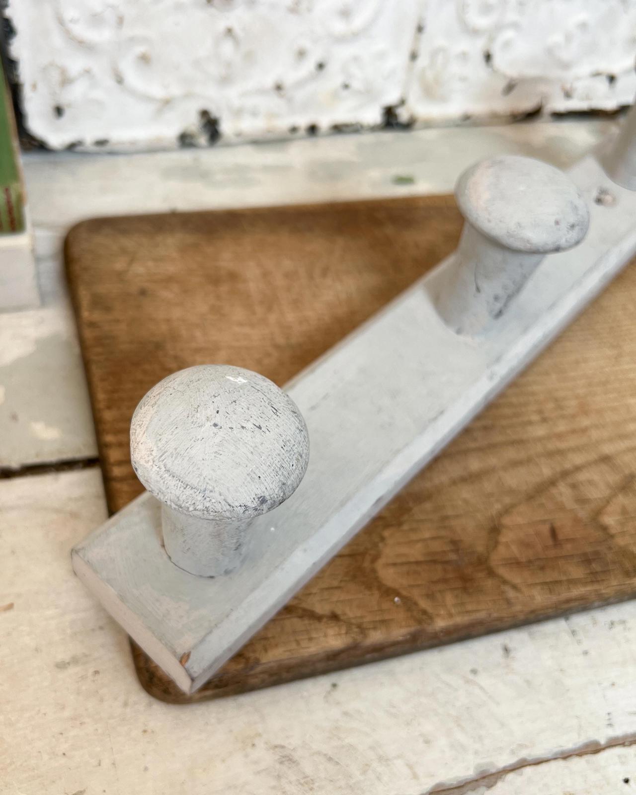 Vintage Wooden Grey Painted Wall Hallway Coat Hooks
