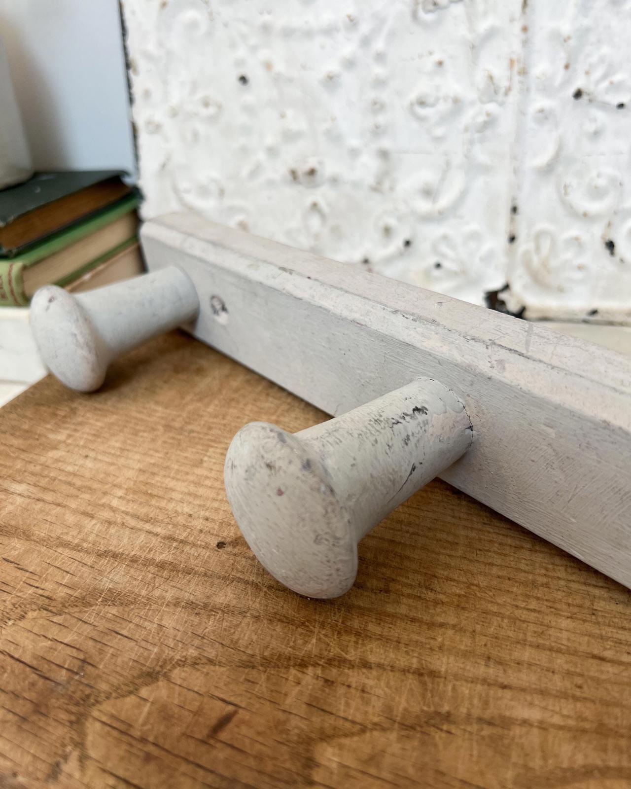 Vintage Wooden Grey Painted Wall Hallway Coat Hooks