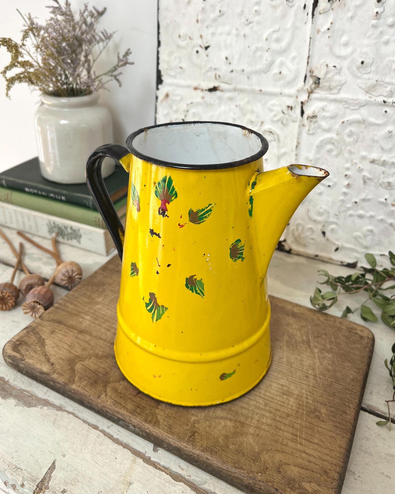 Vintage Yellow Enamel Folk Jug