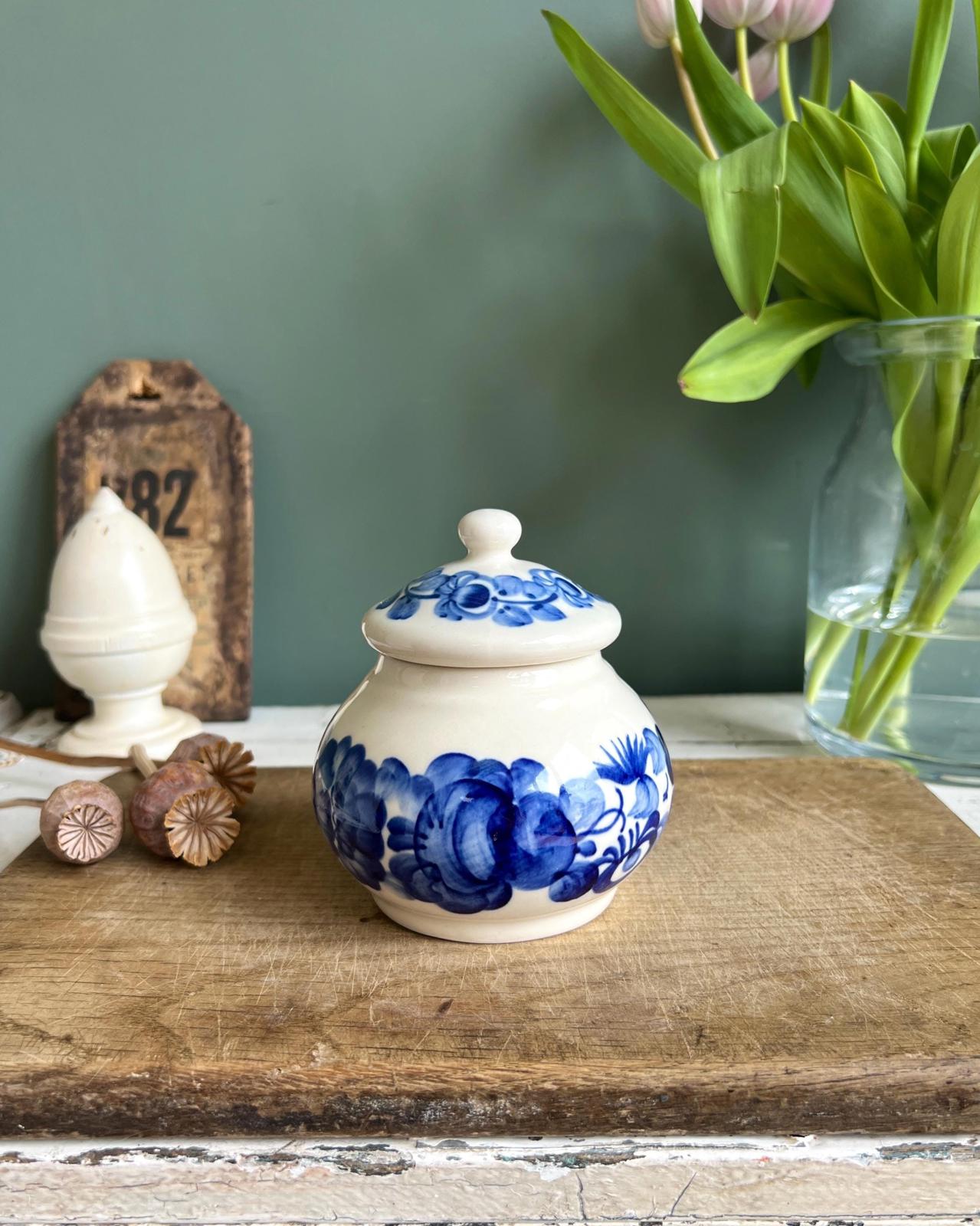 Vintage Glazed Floral Lidded Sugar Pot by Wloclawek Fajans, Poland