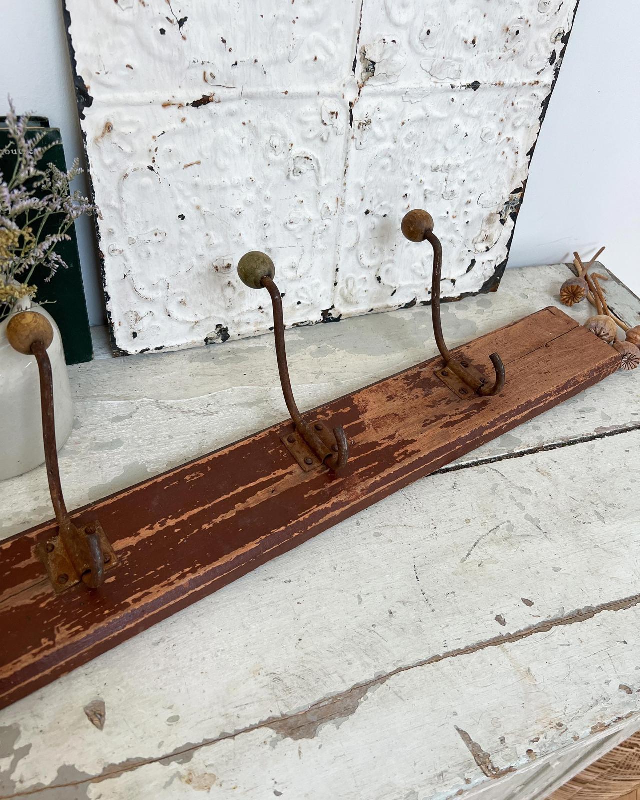 Vintage Rustic French Wooden Wall Coat Hooks