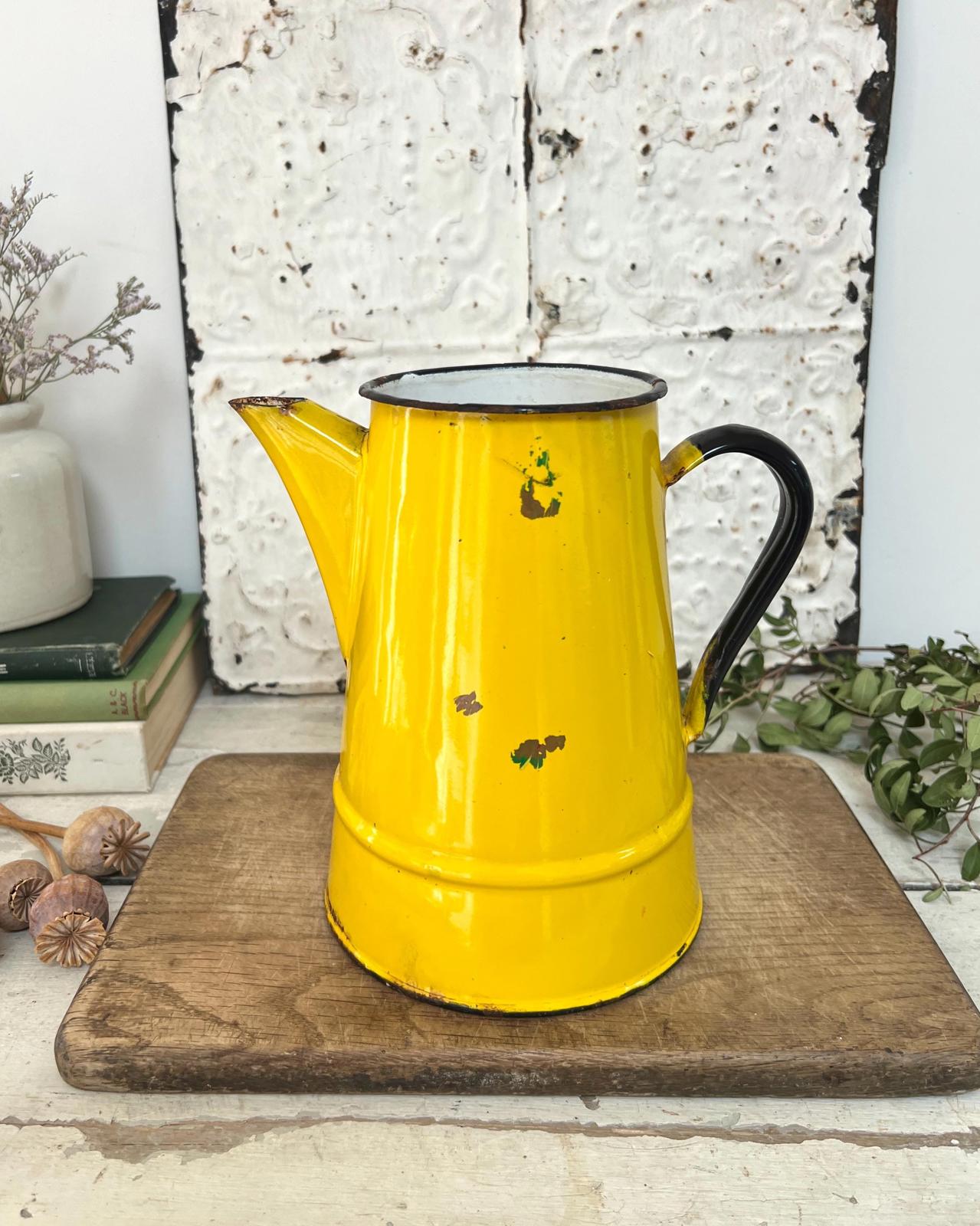 Vintage Yellow Enamel Folk Jug