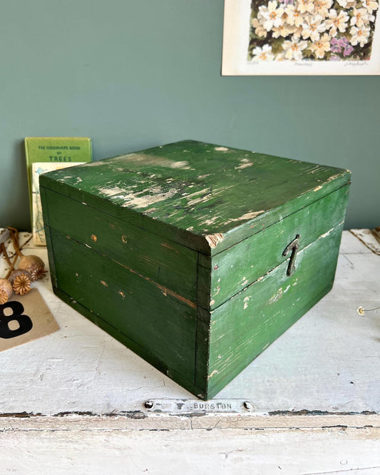 Vintage 1940s Wooden Green Storage Box