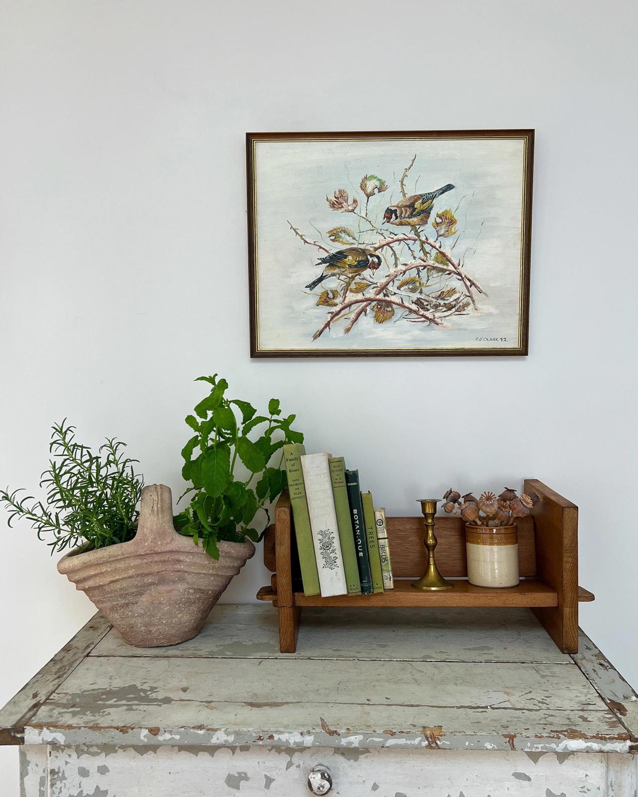 Vintage Woodland Birds Original Painting in Frame