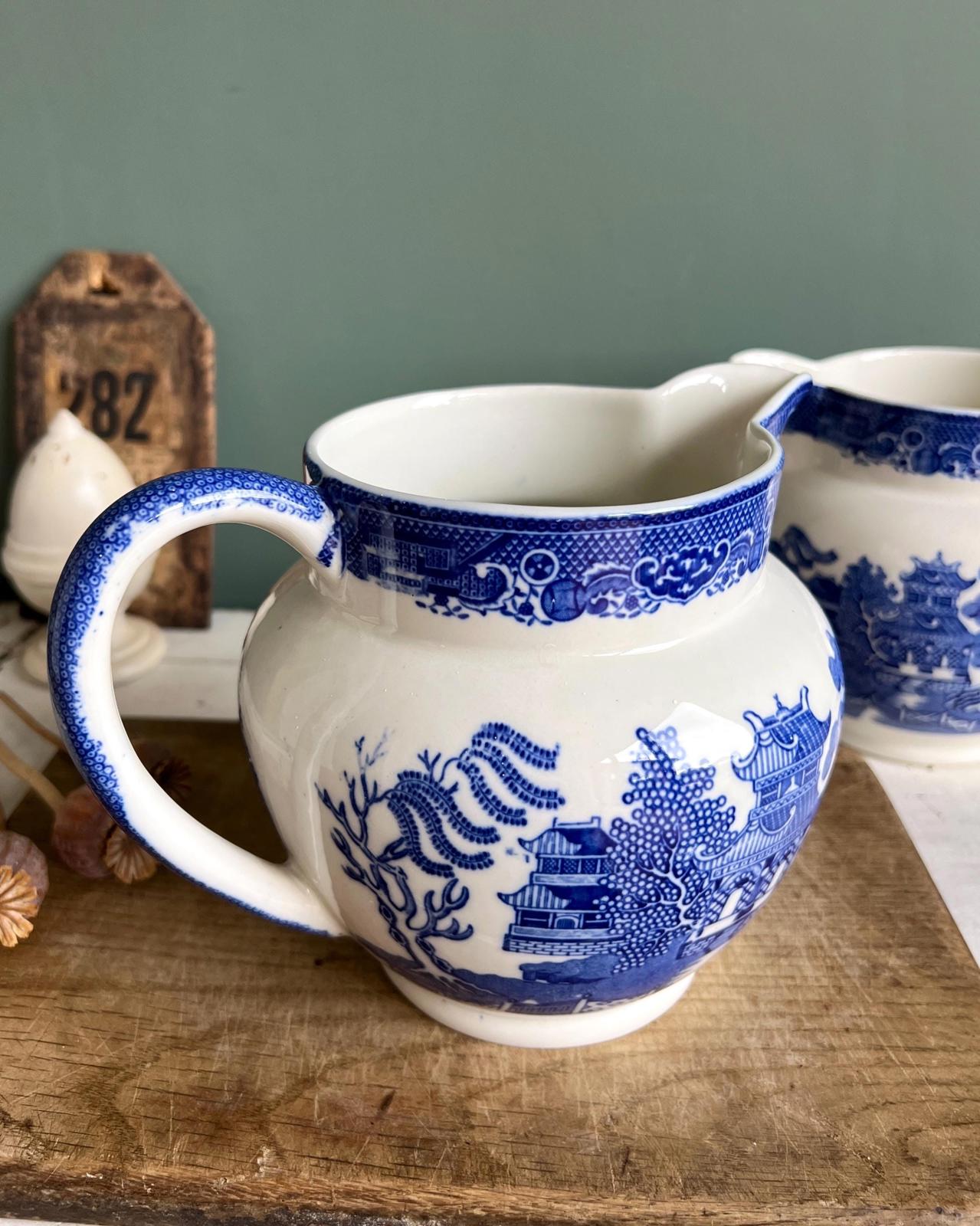 Antique Chinoiserie Tams Ware Crown Pottery Stoke on Trent Willow Large Jug