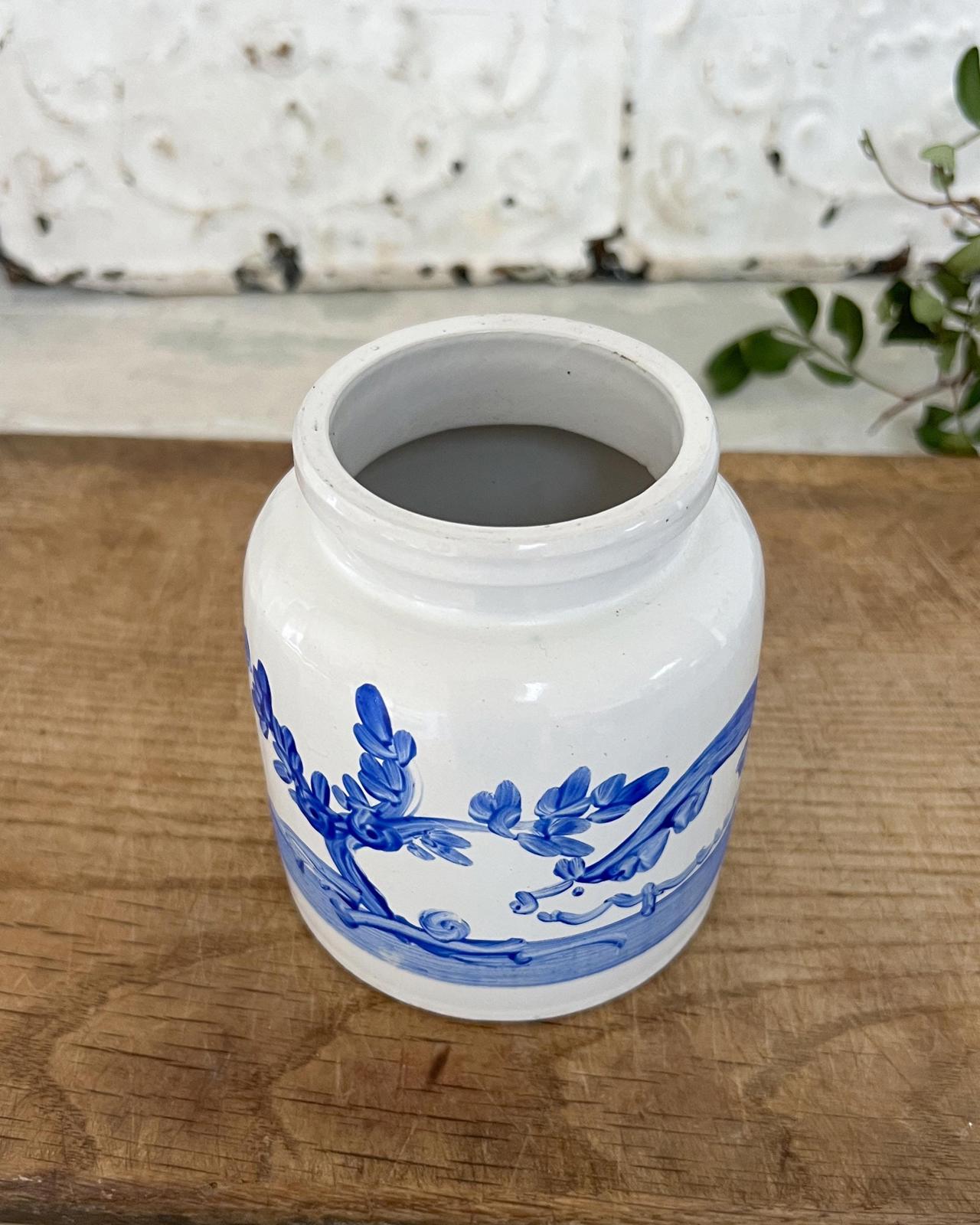 Vintage Blue Hand painted Chinoiserie Pot