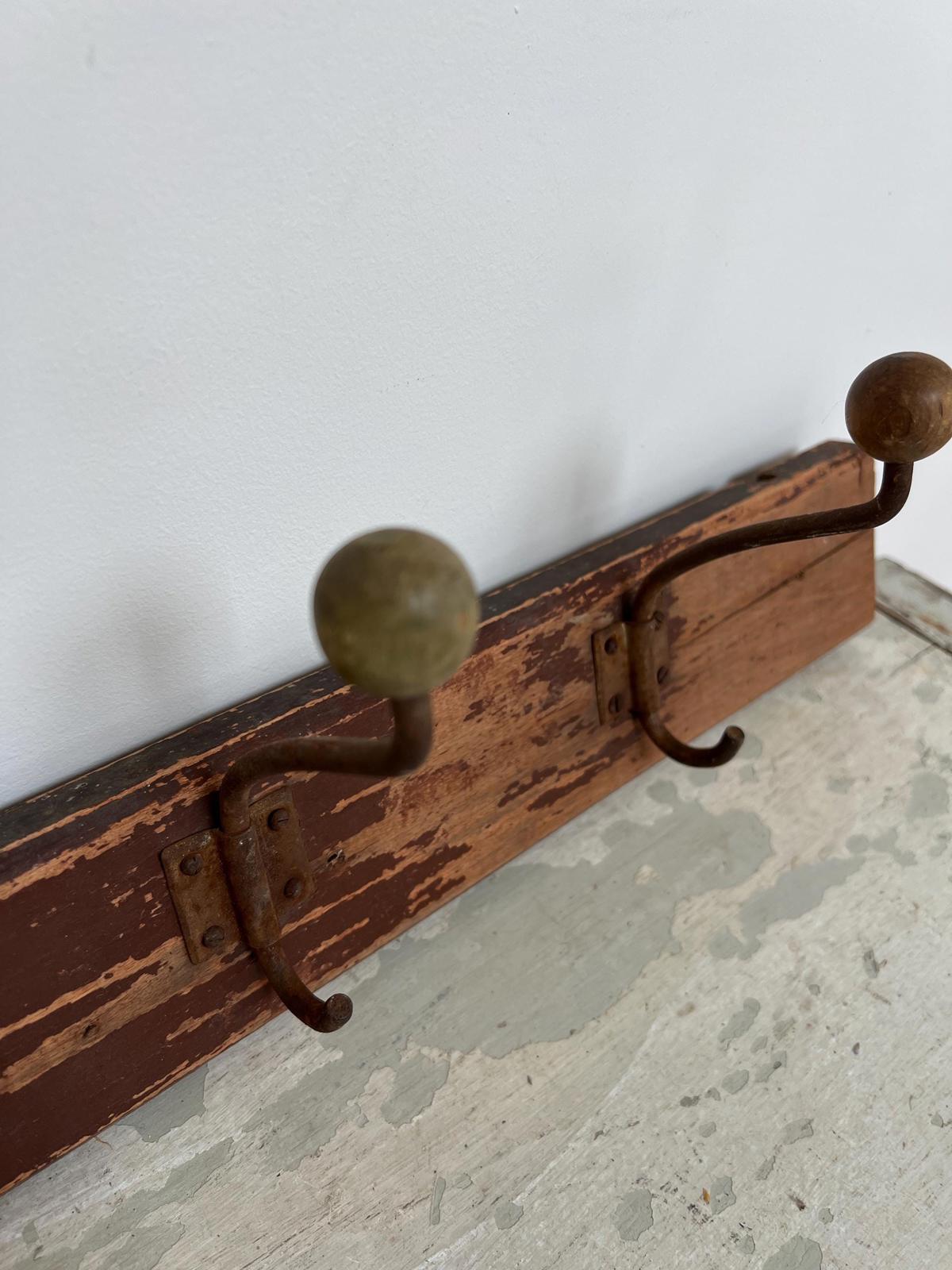 Vintage Rustic French Wooden Wall Coat Hooks