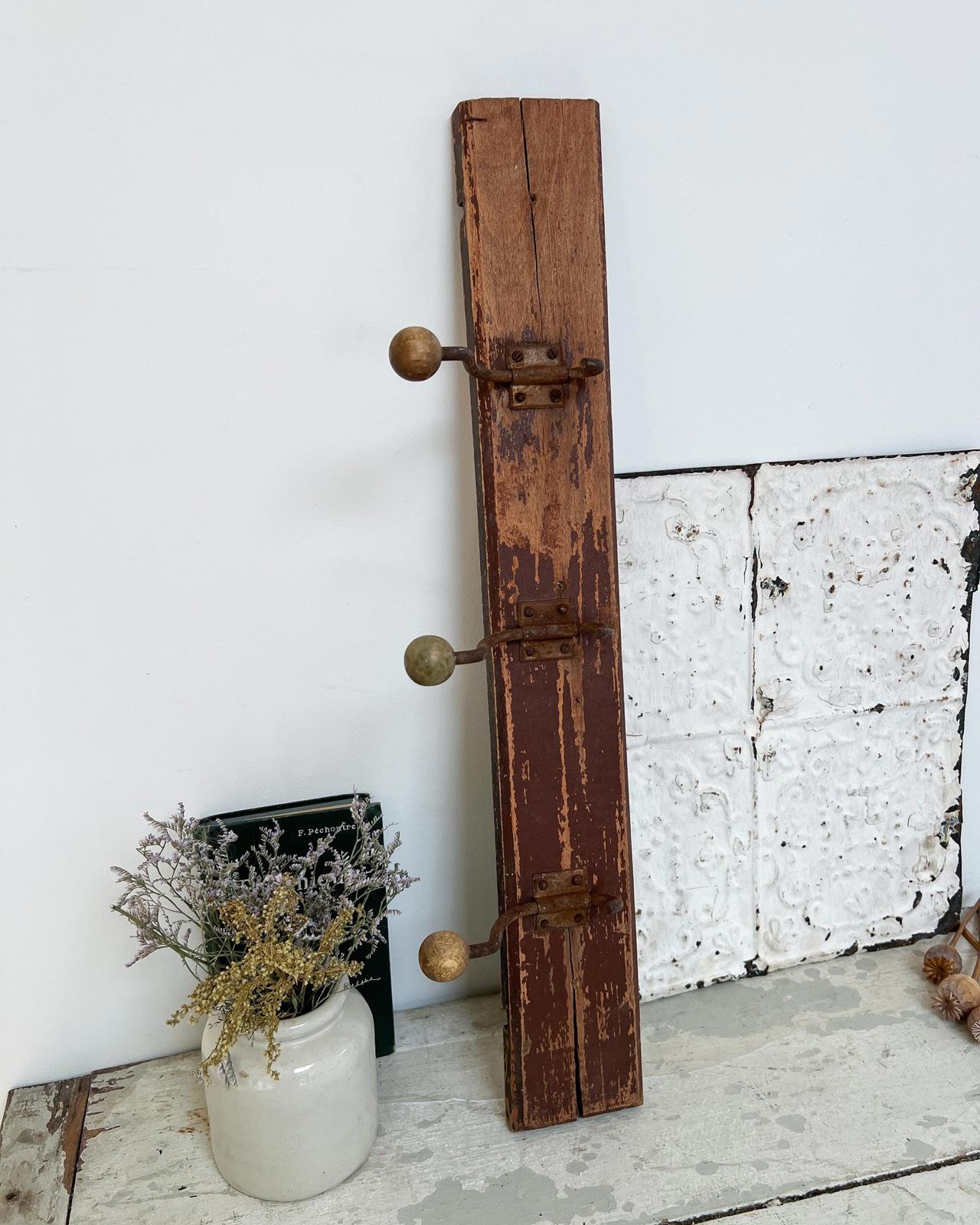 Vintage Rustic French Wooden Wall Coat Hooks