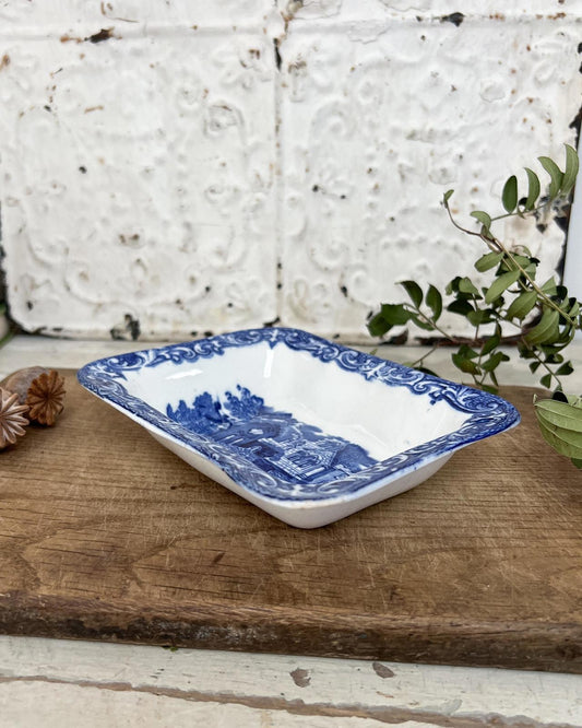 Antique Blue and White Transferware Abbey Dish, England