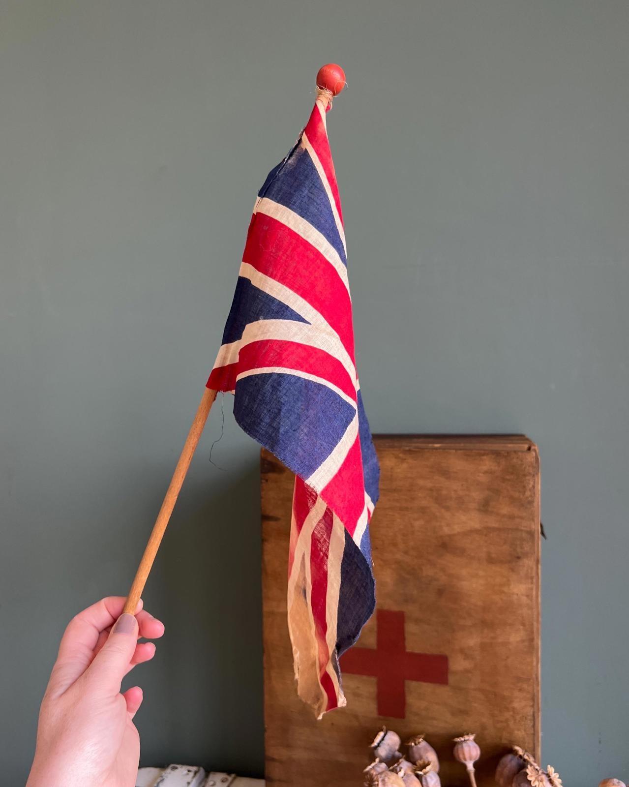 Vintage Union Jack Wooden Flag Pole