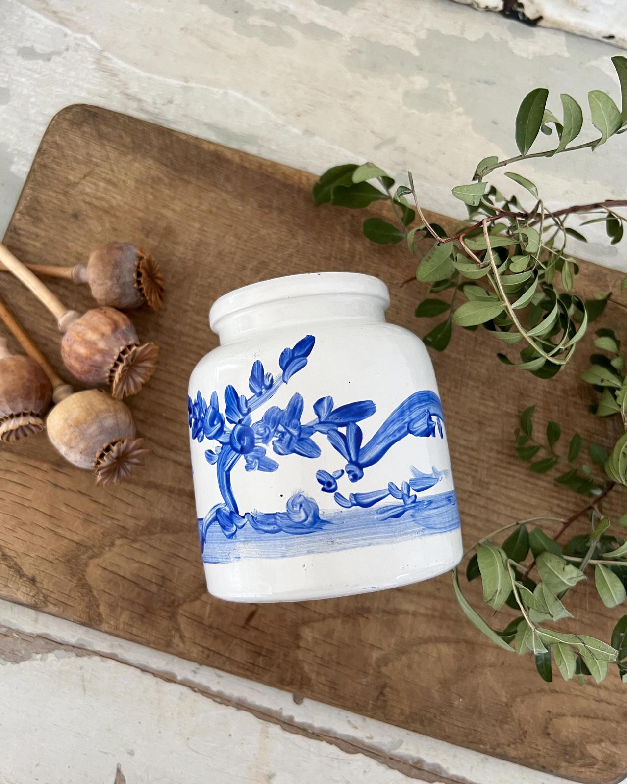 Vintage Blue Hand painted Chinoiserie Pot