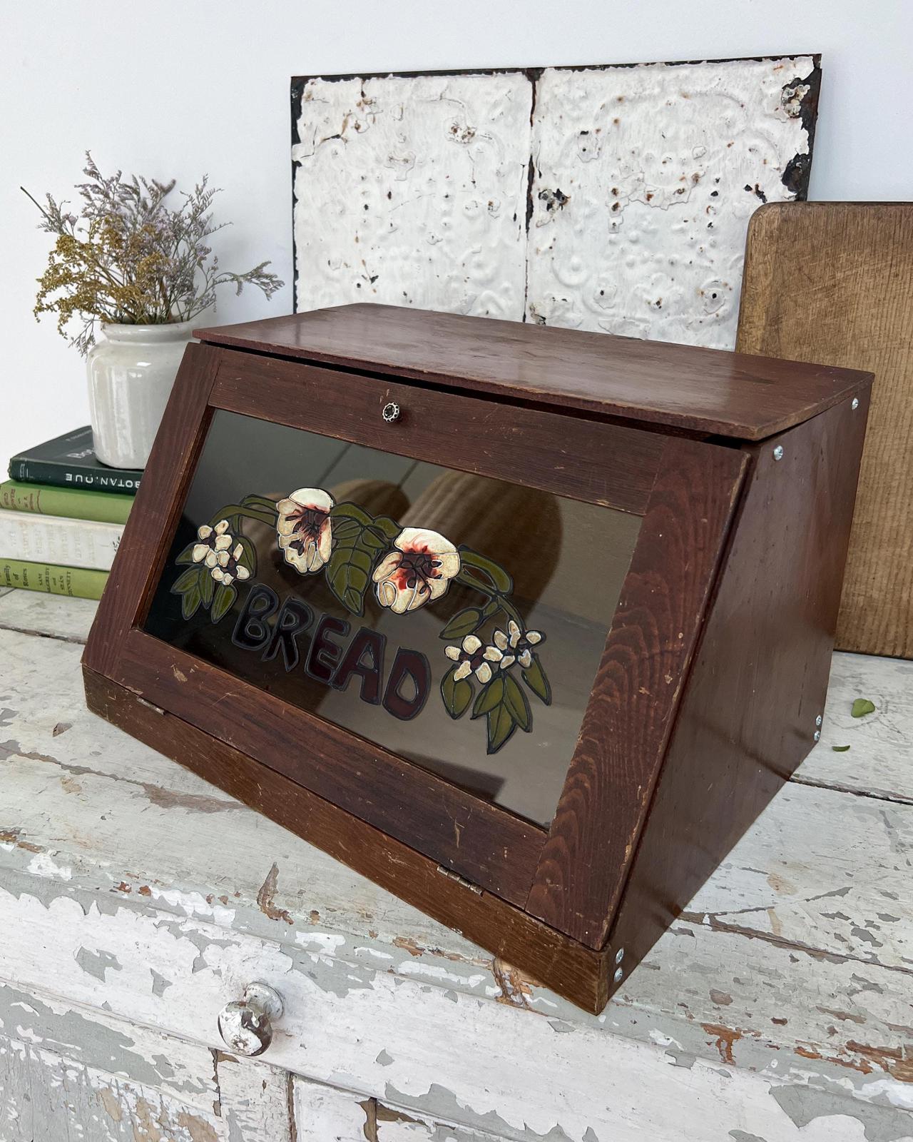 Vintage Handpainted Glass Bread Bin