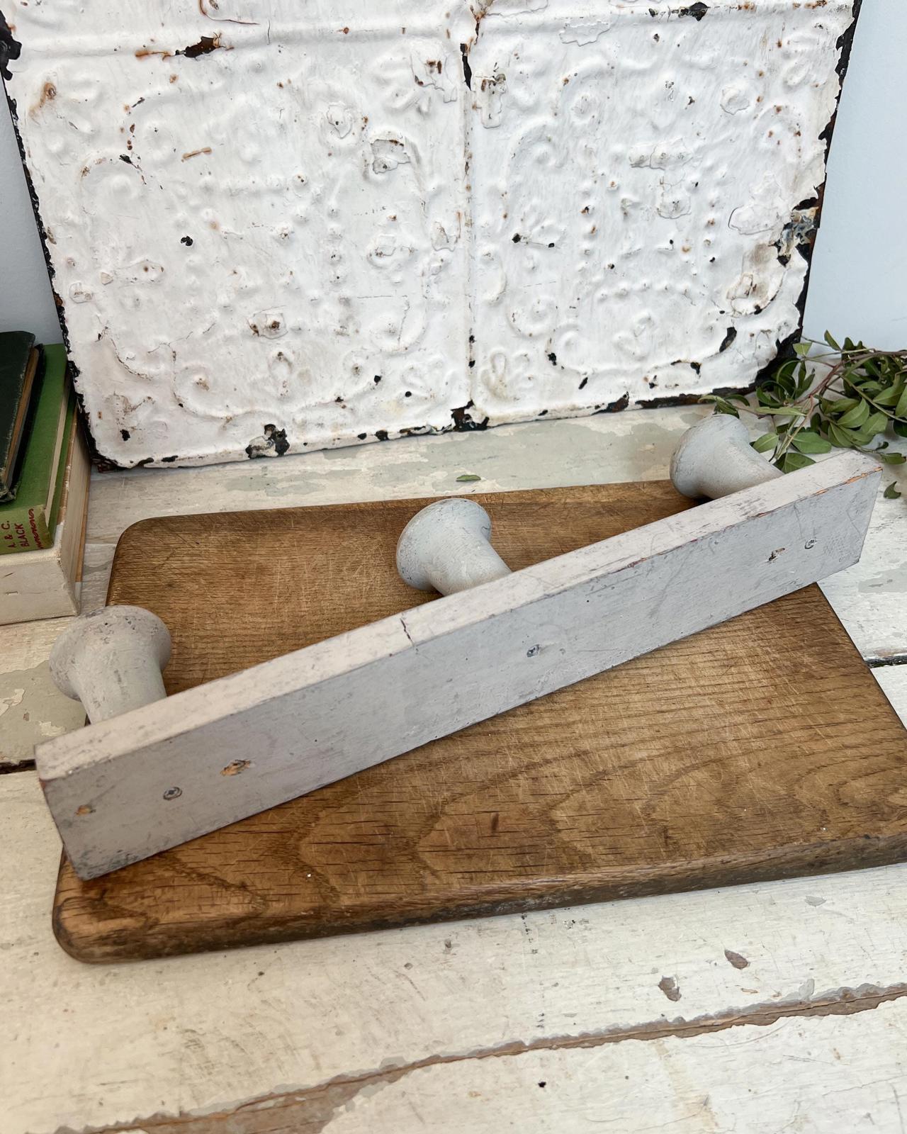 Vintage Wooden Grey Painted Wall Hallway Coat Hooks