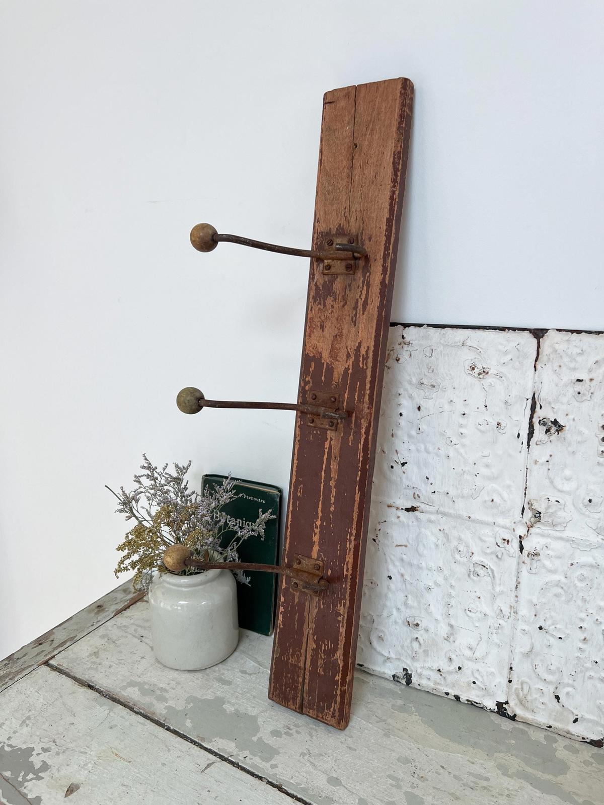 Vintage Rustic French Wooden Wall Coat Hooks