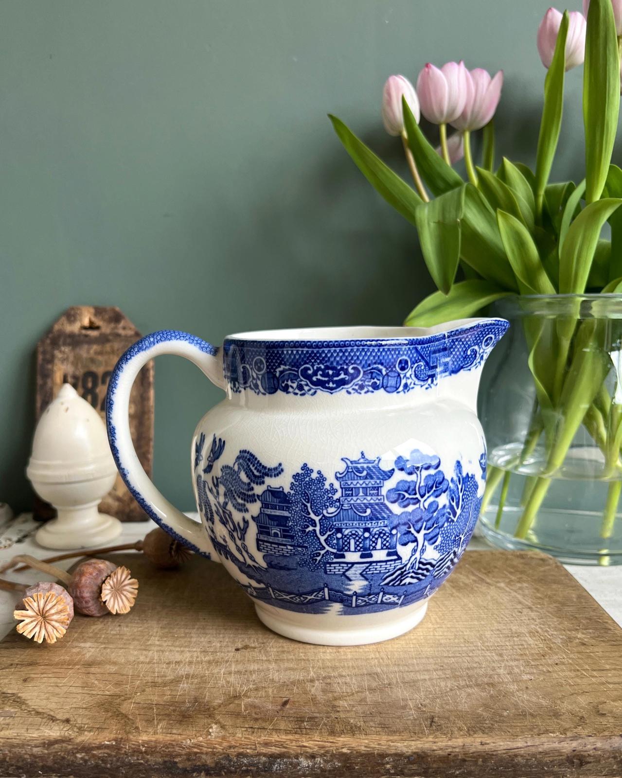 Antique Chinoiserie Tams Ware Crown Pottery Stoke on Trent Willow Large Jug