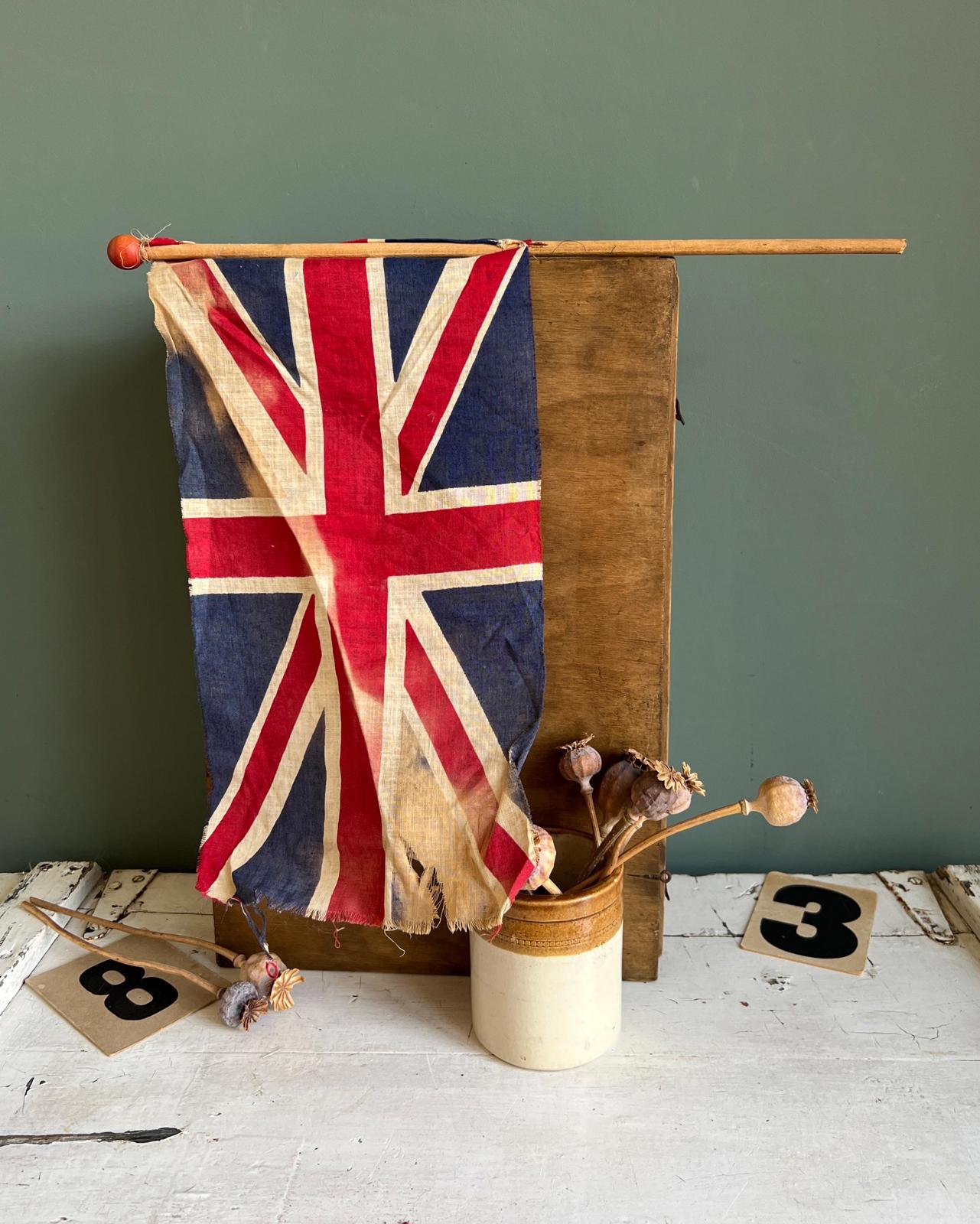 Vintage Union Jack Wooden Flag Pole