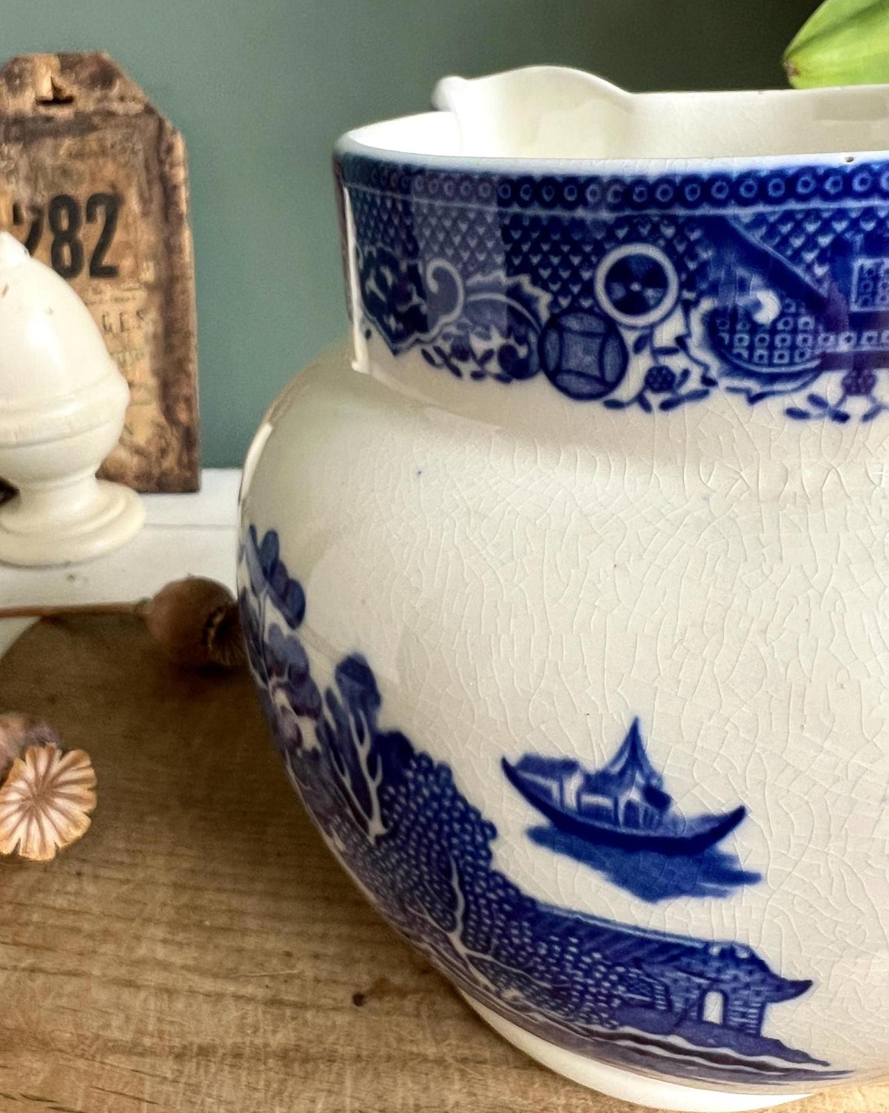 Antique Chinoiserie Tams Ware Crown Pottery Stoke on Trent Willow Large Jug