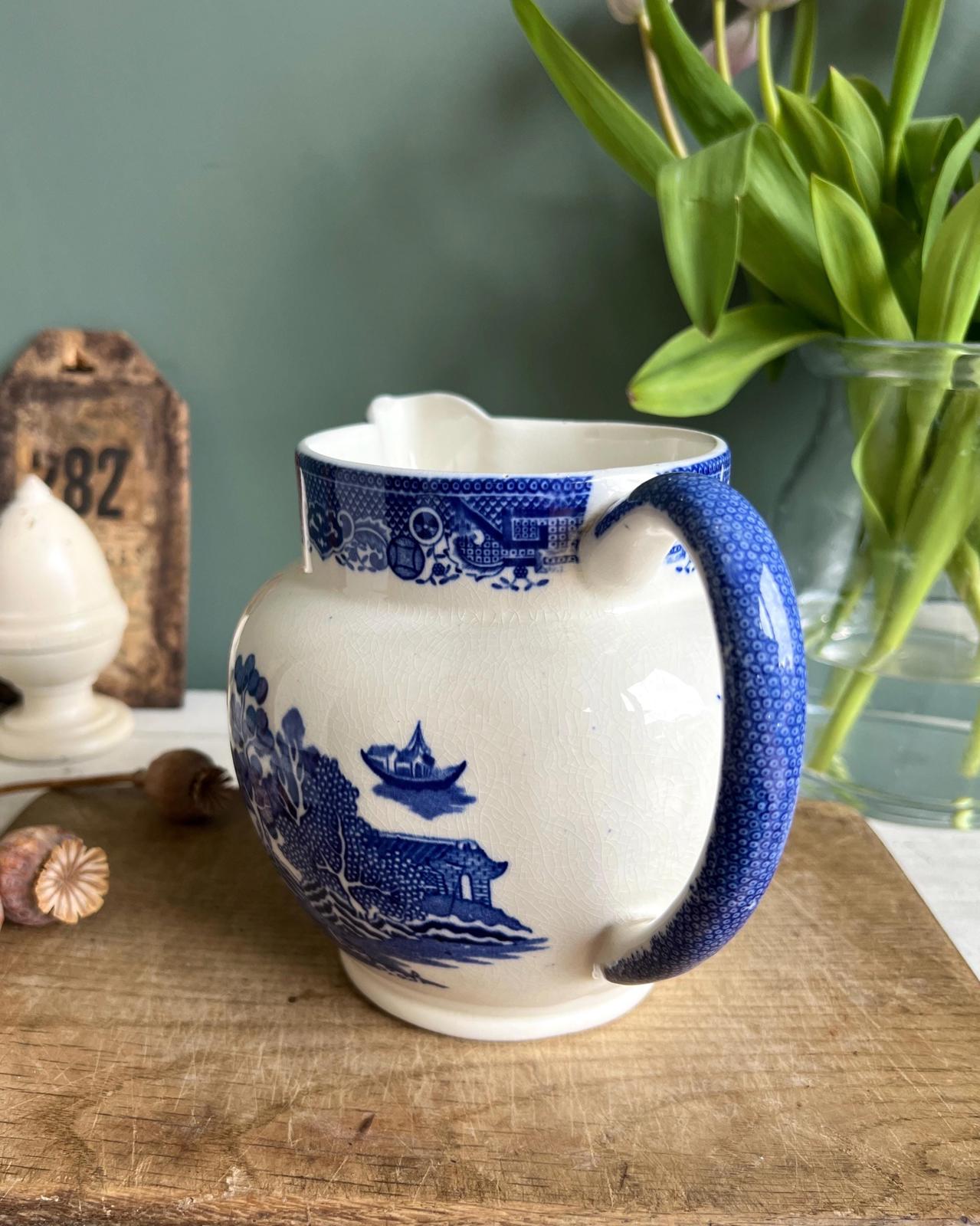 Antique Chinoiserie Tams Ware Crown Pottery Stoke on Trent Willow Large Jug