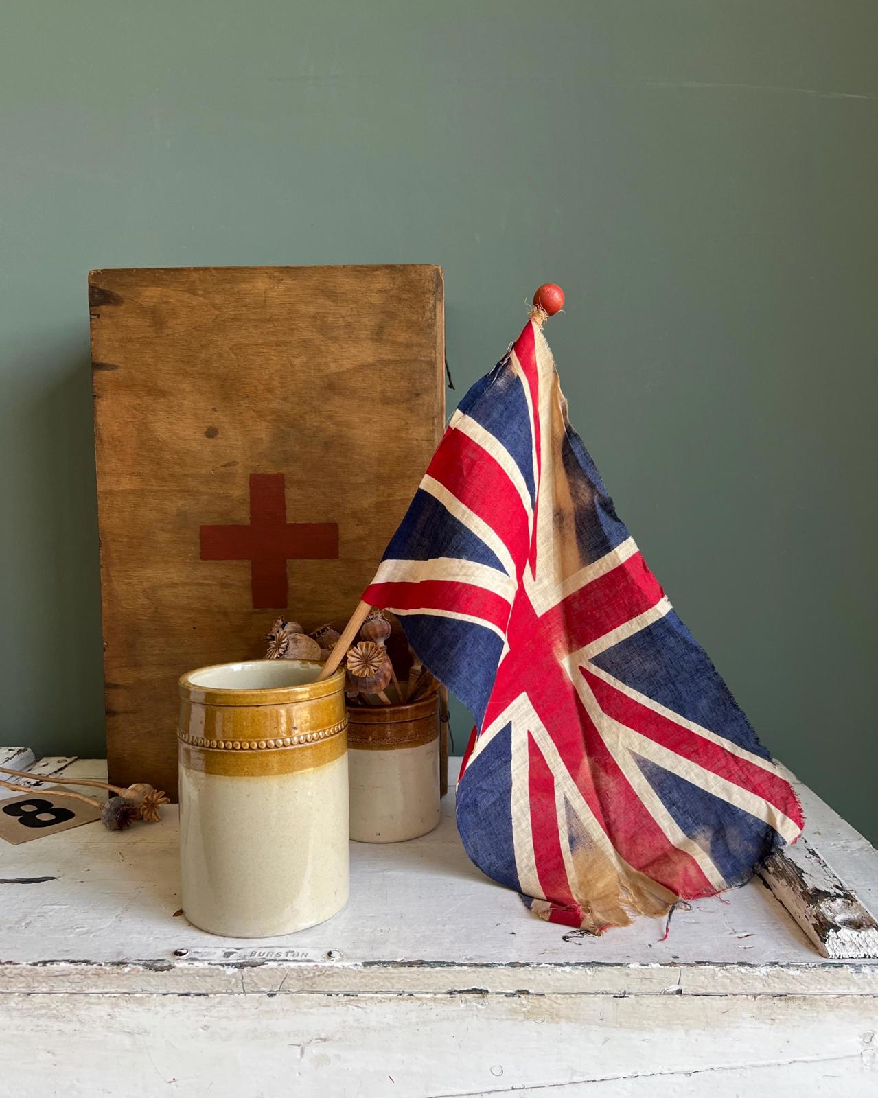Vintage Union Jack Wooden Flag Pole