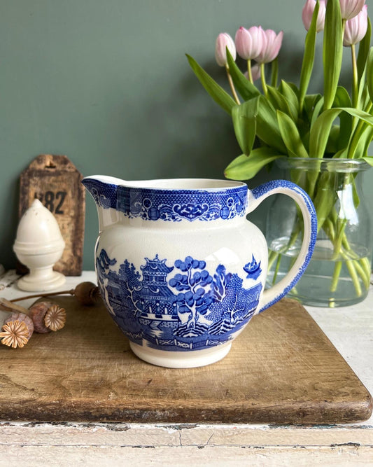 Antique Chinoiserie Tams Ware Crown Pottery Stoke on Trent Willow Large Jug