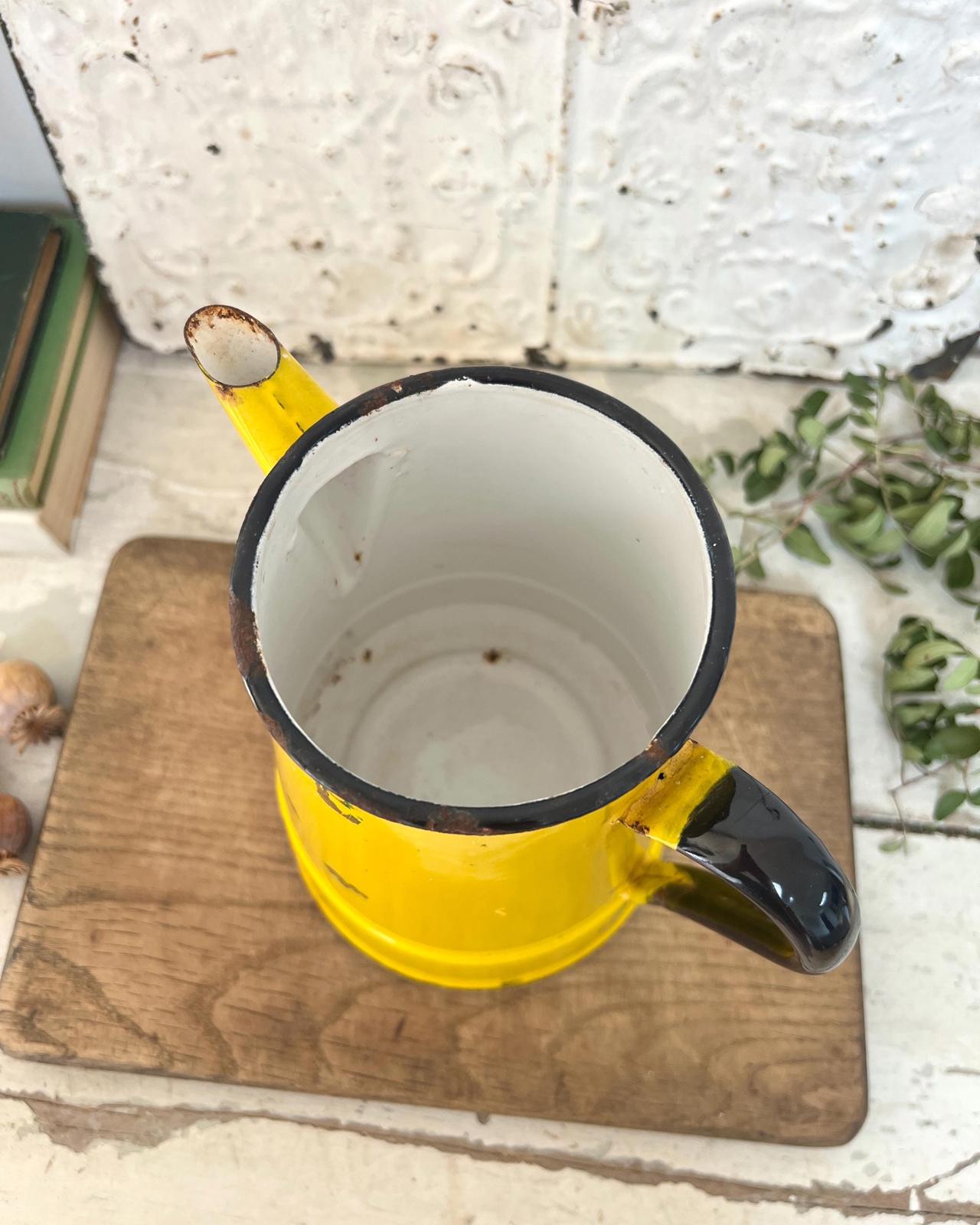 Vintage Yellow Enamel Folk Jug