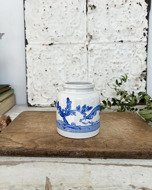 Vintage Blue Hand painted Chinoiserie Pot