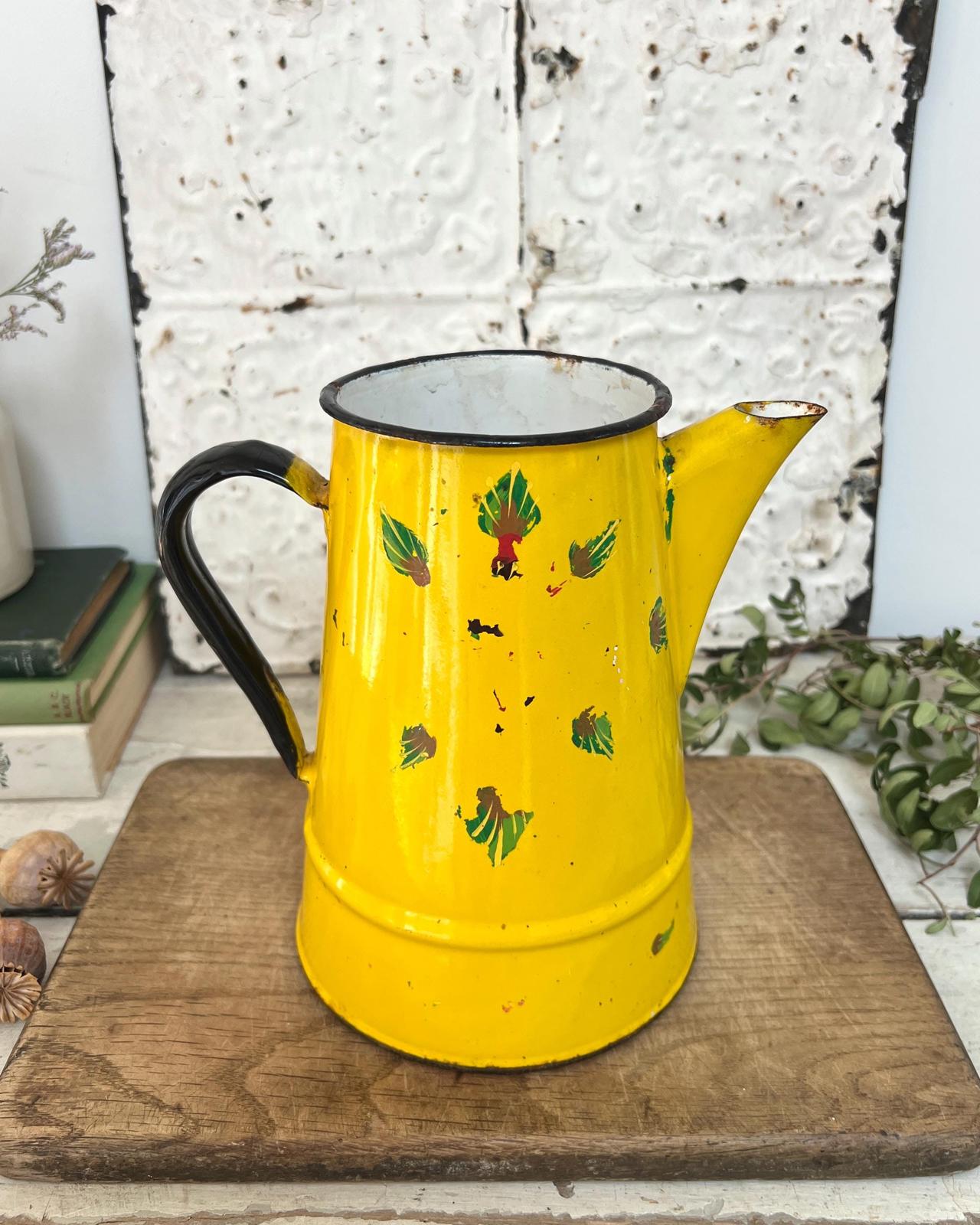 Vintage Yellow Enamel Folk Jug