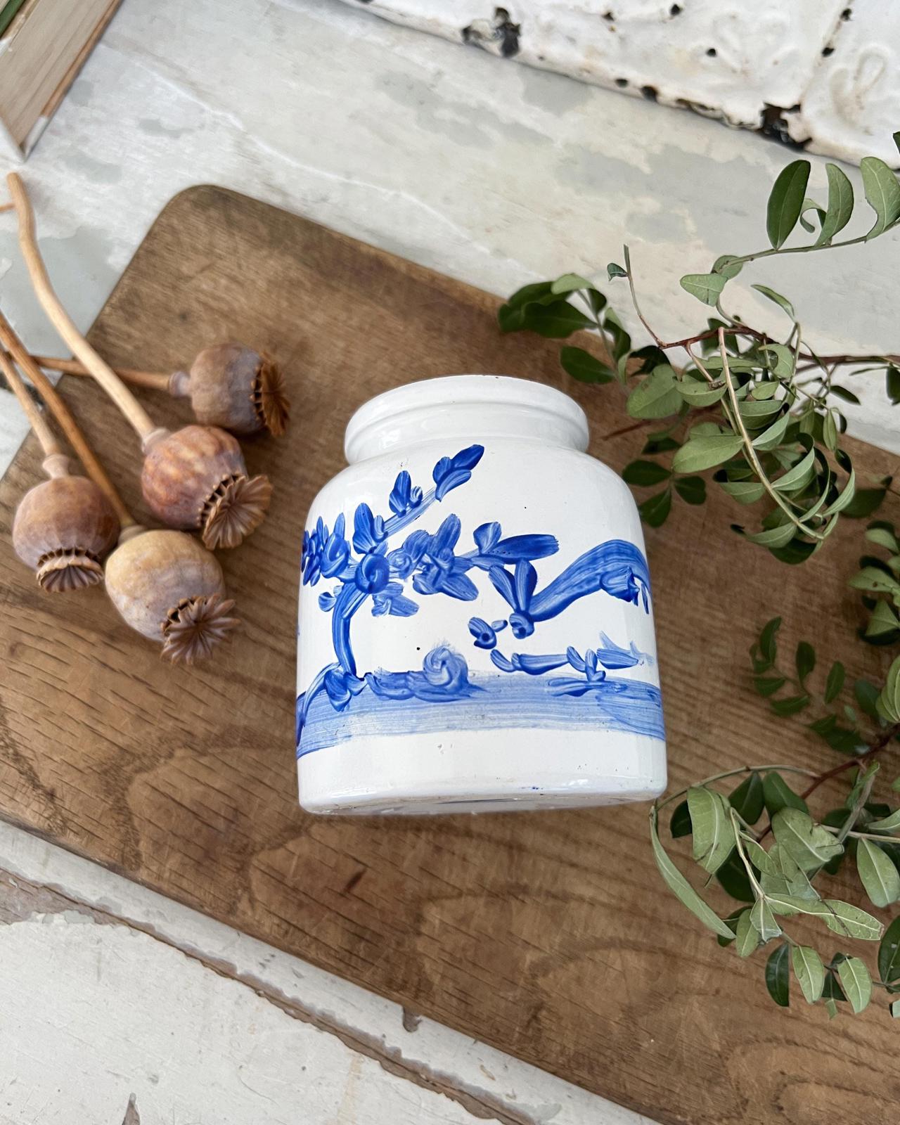 Vintage Blue Hand painted Chinoiserie Pot