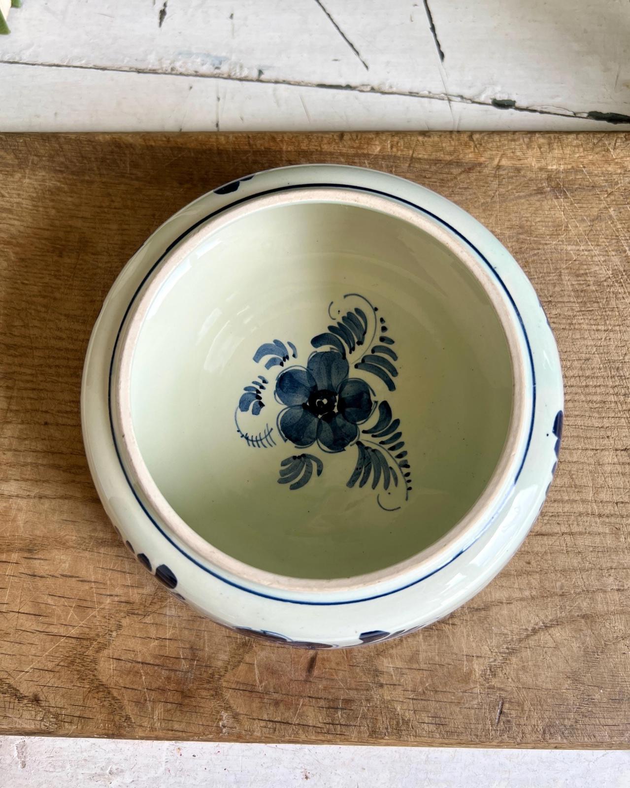 Vintage Delfts Holland Floral Folk Ceramic Glazed Pot