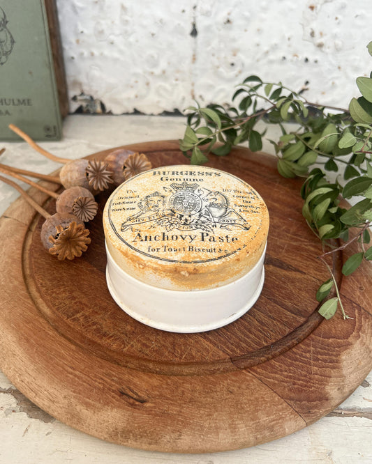 Antique Victorian Ironstone Burgess's Genuine Anchovy Paste Lidded Pot