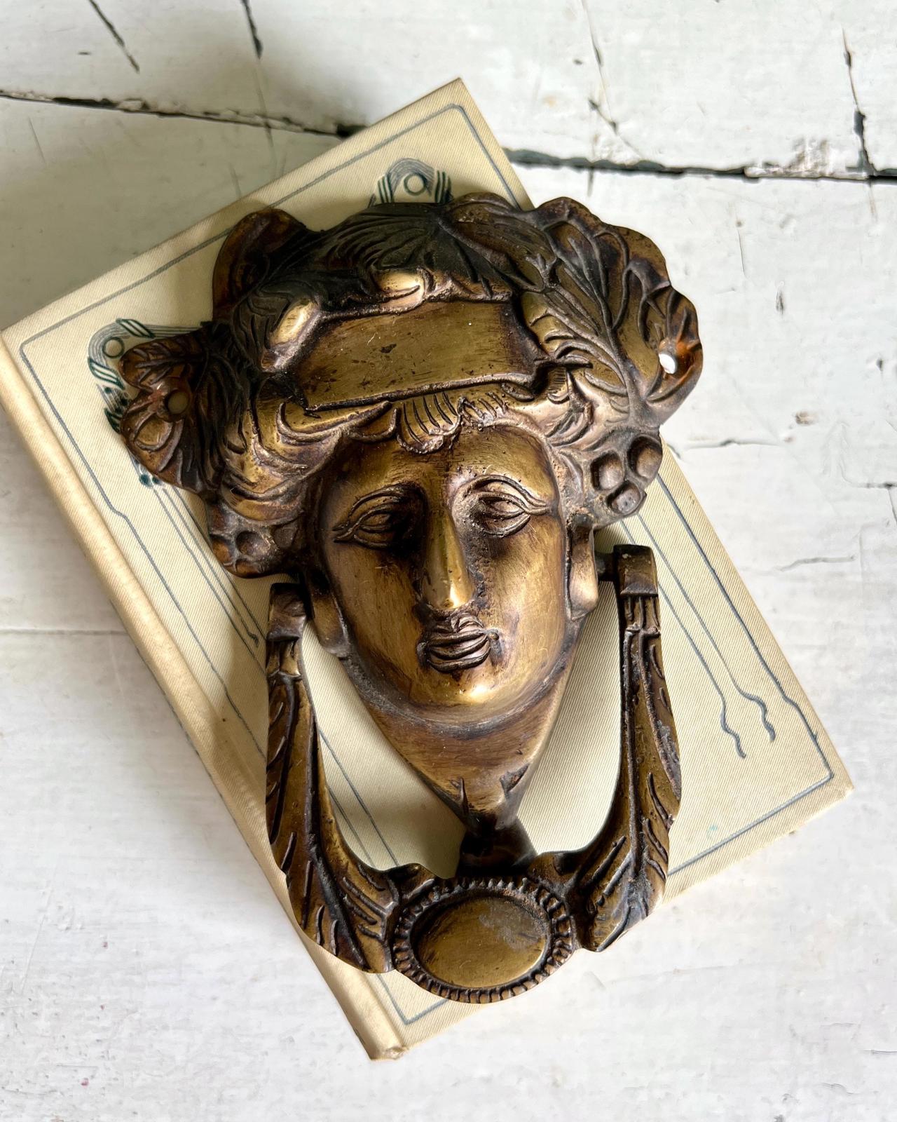 Antique Victorian Grecian Goddess Brass Door Knocker