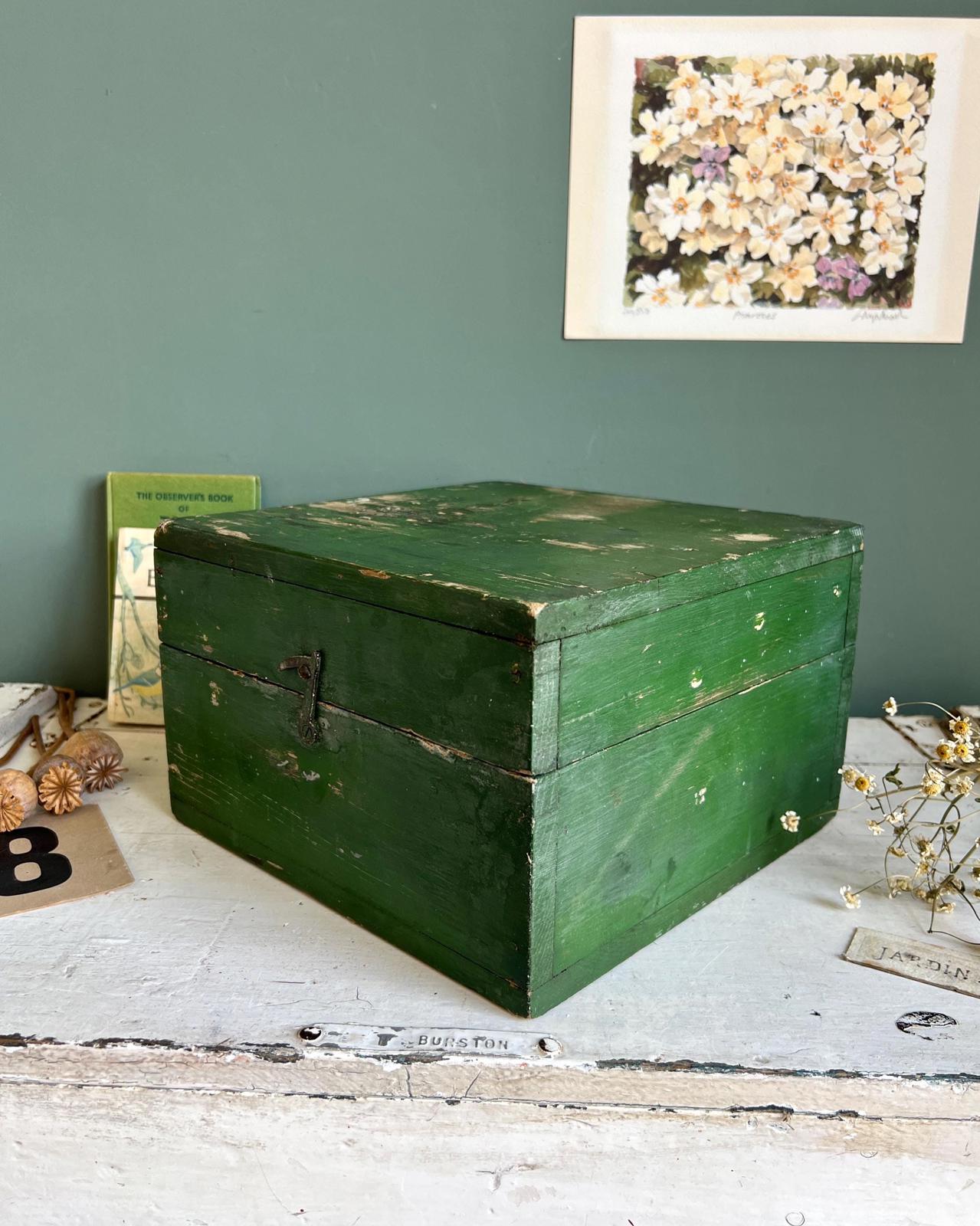 Vintage 1940s Wooden Green Storage Box