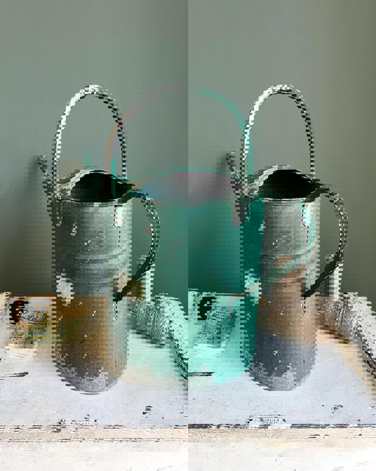 Vintage Watering Can with Chippy Green Paint