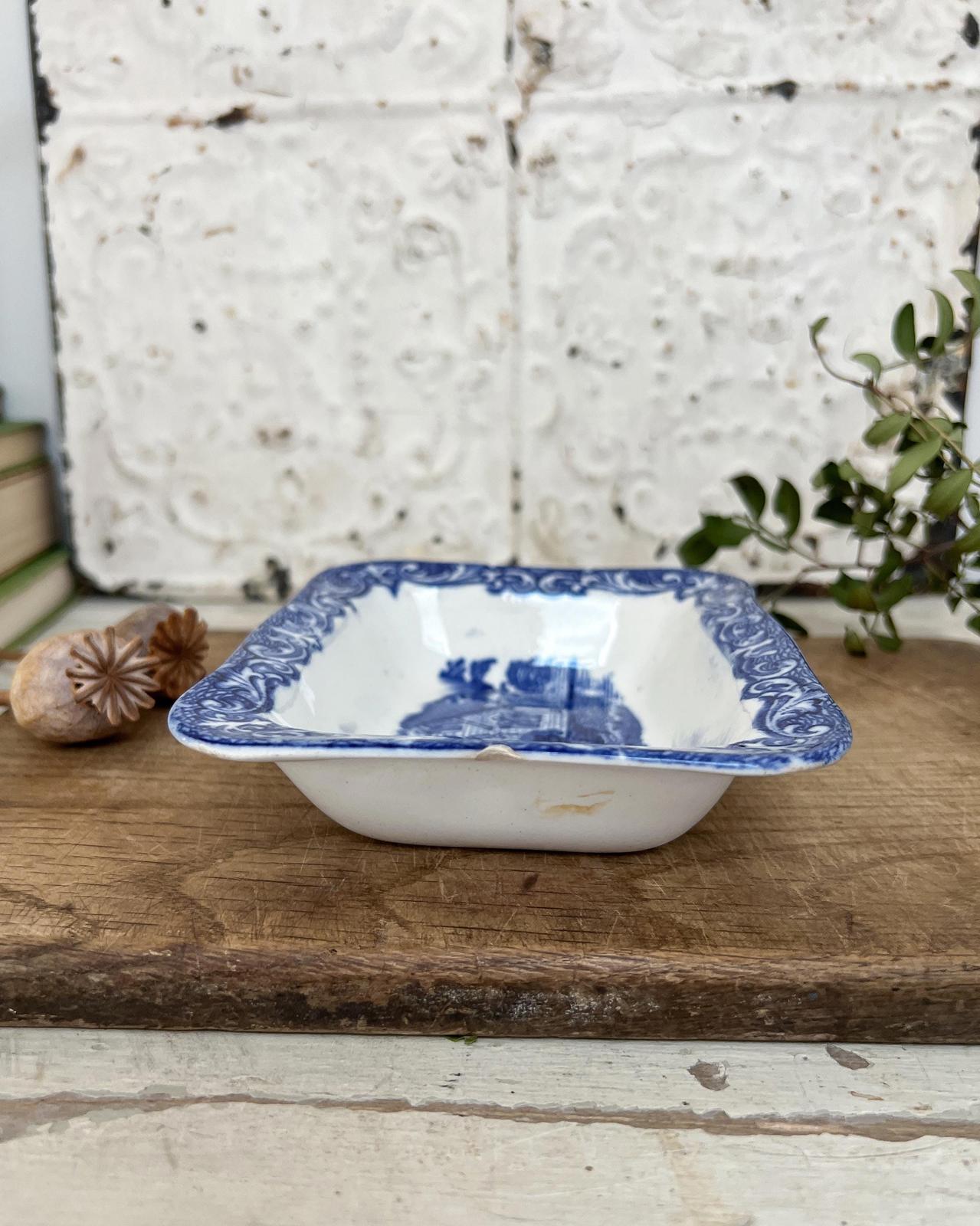 Antique Blue and White Transferware Abbey Dish, England