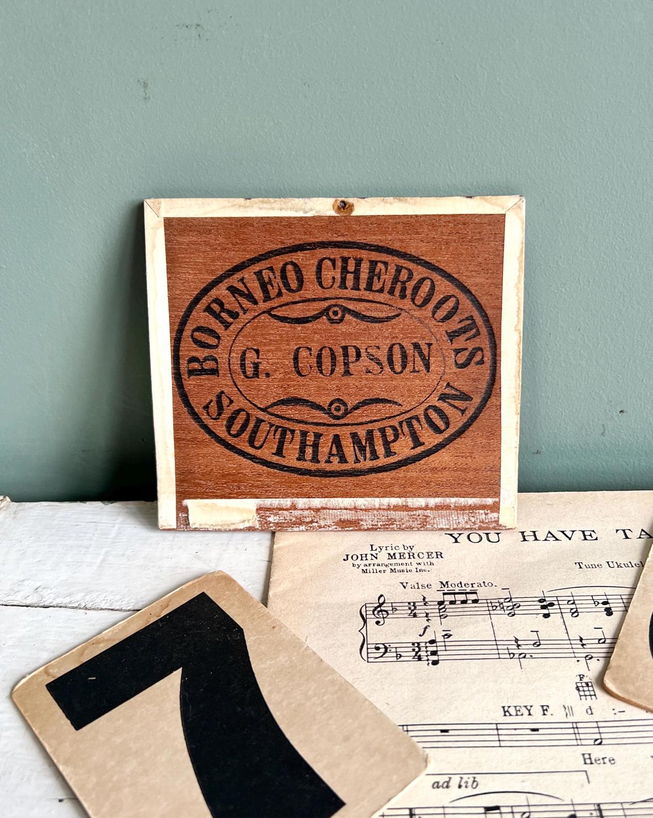 Wooden Vintage Southampton Borneo Cheroots Cigar Sign
